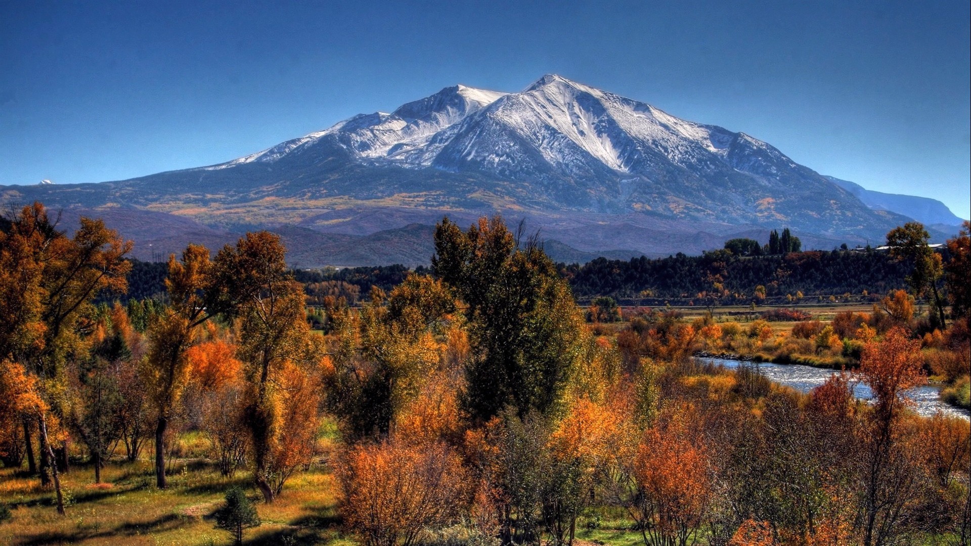 Montagna innevata, Alberi, Foliage, Valle, wallpaper per desktop