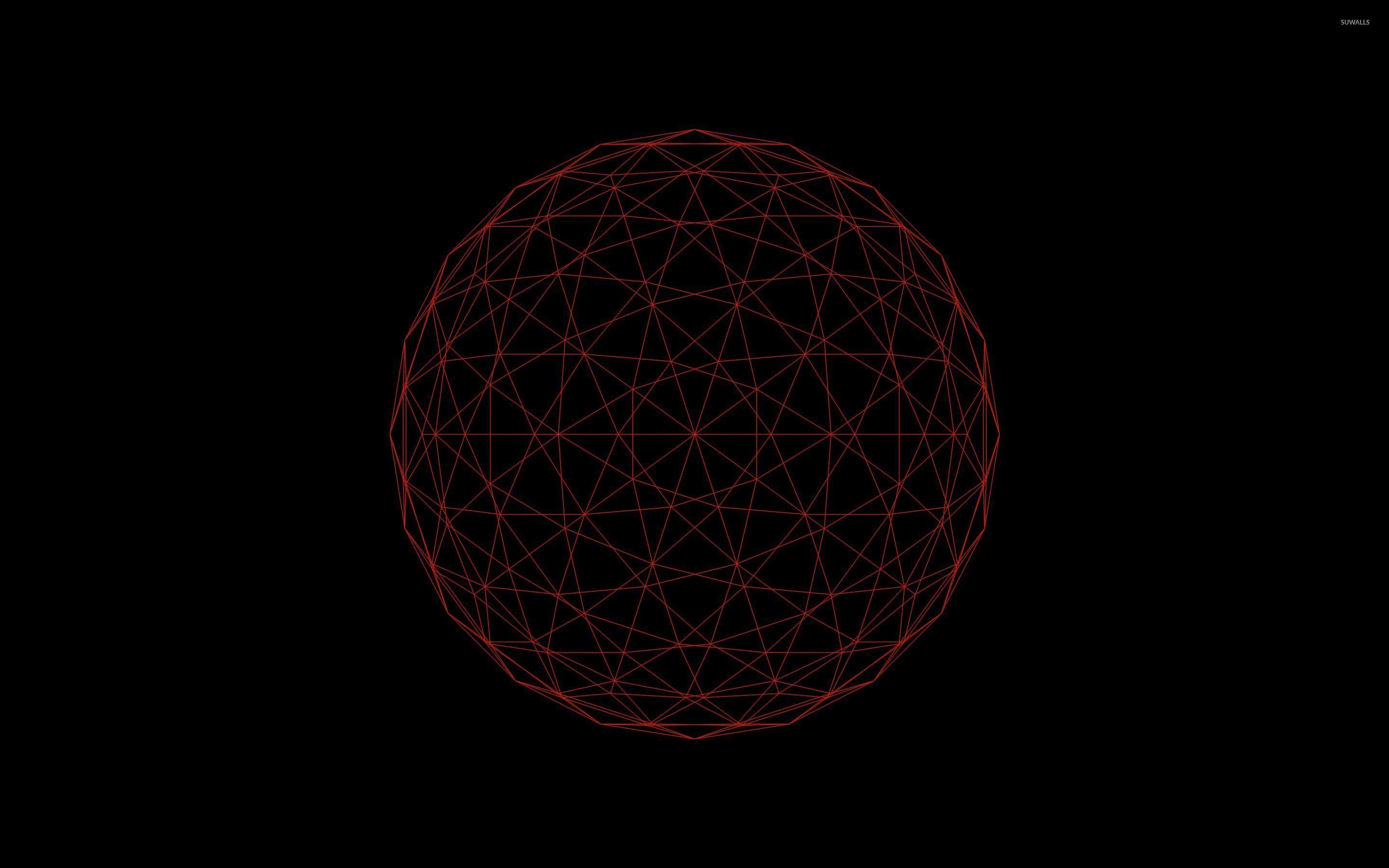 Sfera wireframe, Rosso, Sfondo nero, Minimalismo, Geometria, 2880x1800, wallpaper desktop