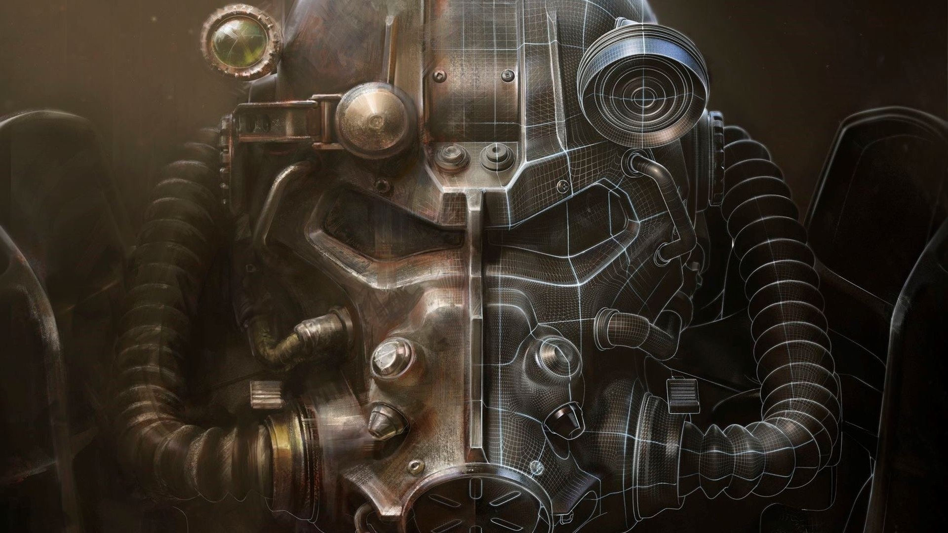 Armatura atomica, Fallout 4, Elmetto, Primo piano, 16:9 Full HD, sfondo widescreen