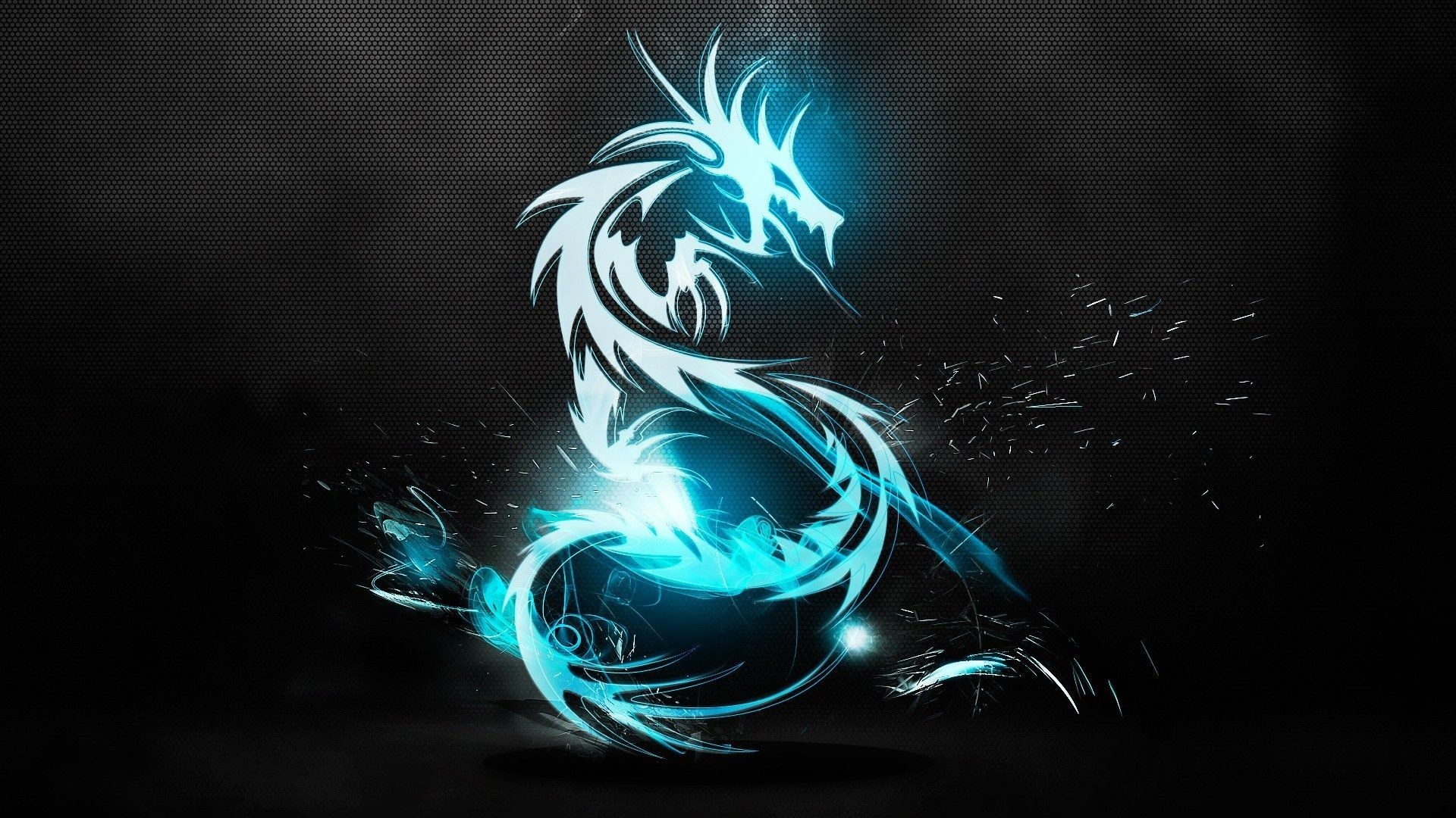 MSI, Drago azzurro, Luce, Sfondo nero, Full HD, wallpaper per computer
