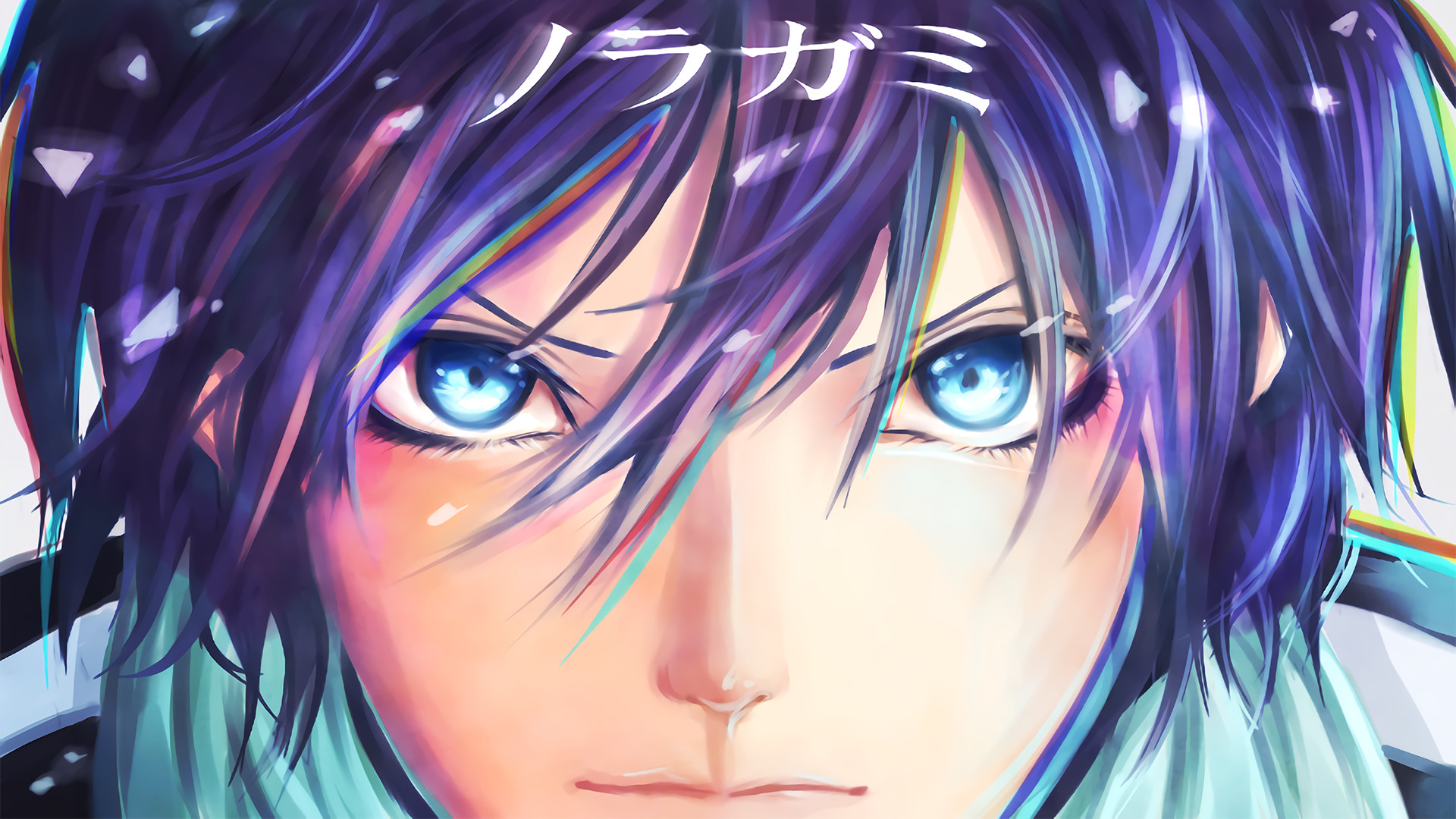 Yato, Noragami, Primo piano, Occhi azzurri, Logo, 1920x1080, immagine di sfondo