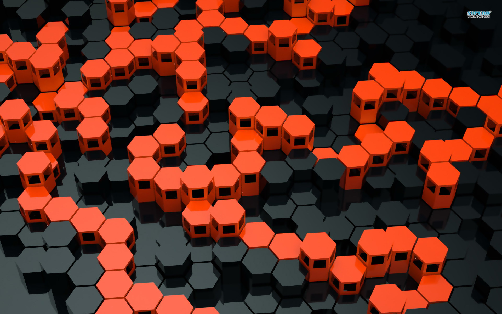 Esagoni 3D, Nero e arancione, Geometrico, 1920x1200, sfondo MacBook Pro