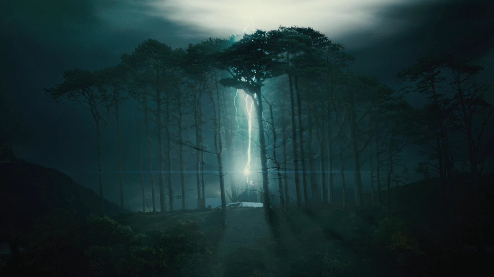 Foresta, Nebbia, Verde scuro, Raggio di luce, 16:9 Full HD, sfondo widescreen