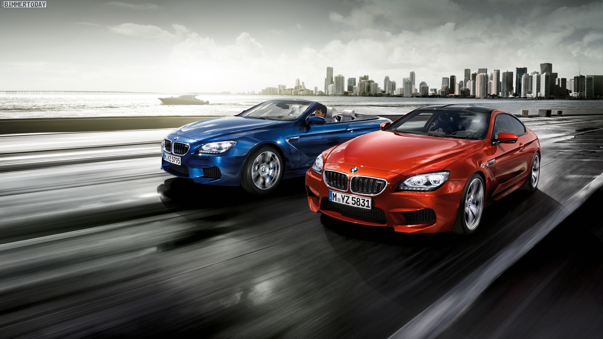 BMW M6 Cabrio, BMW M6 Coupé (F13), BMW, Blu, Rosso, Skyline, Full HD, wallpaper per PC
