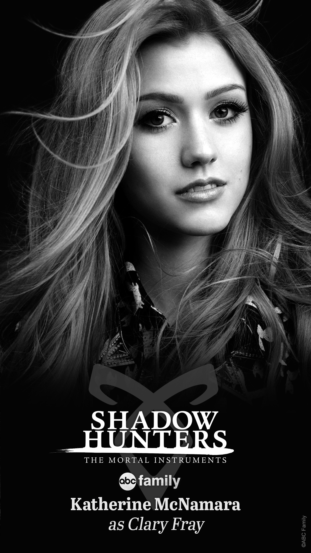 Katherine McNamara, Clary Fray, Shadowhunters, Bianco e nero, Poster, schermata di blocco iPhone