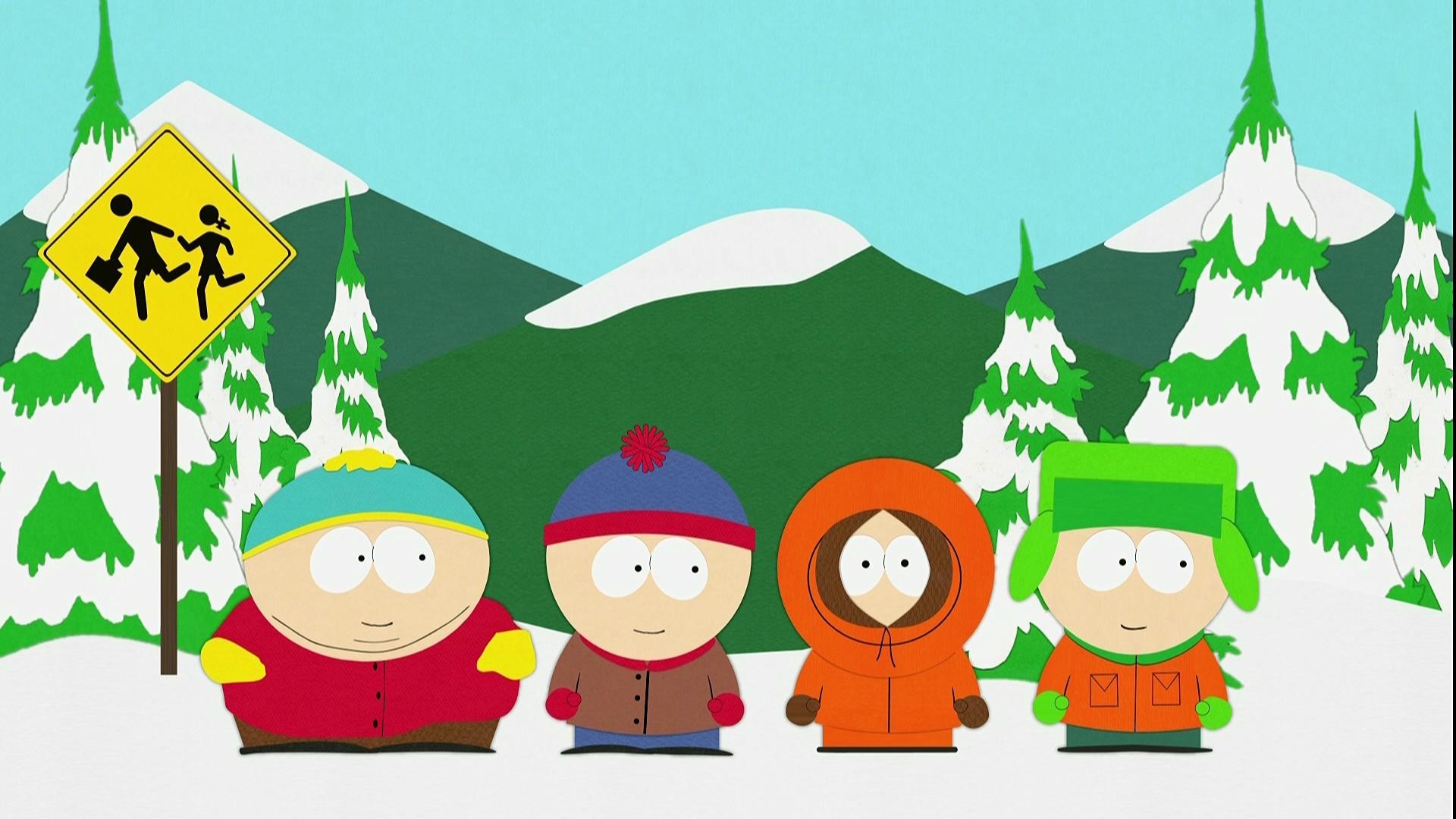 South Park, Eric Cartman, Stan Marsh, Kenny McCormick, Kyle Broflovski, Neve, sfondo Full HD