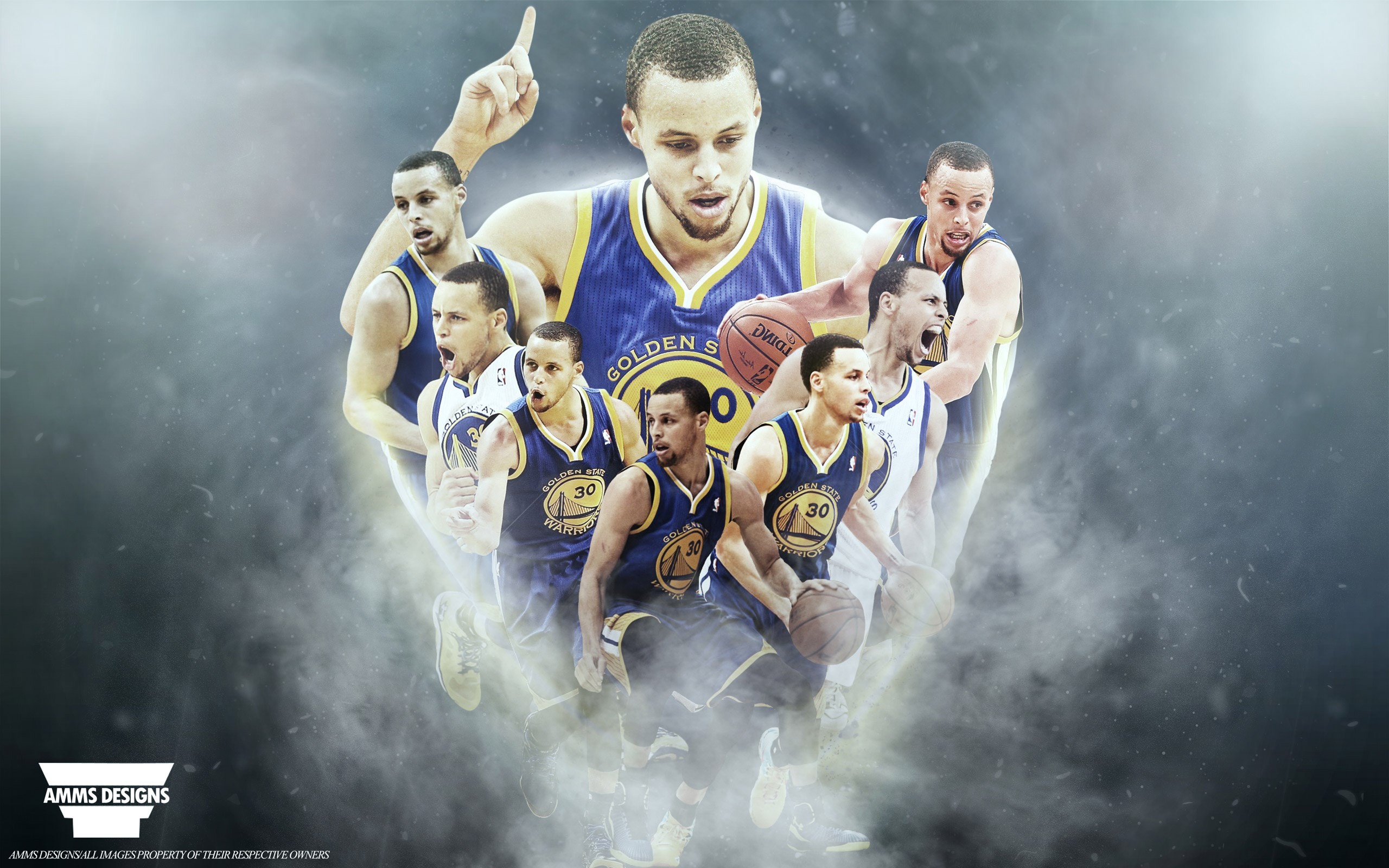 Stephen Curry, Golden State Warriors, Collage, Fumo, 2K, sfondo Windows 11