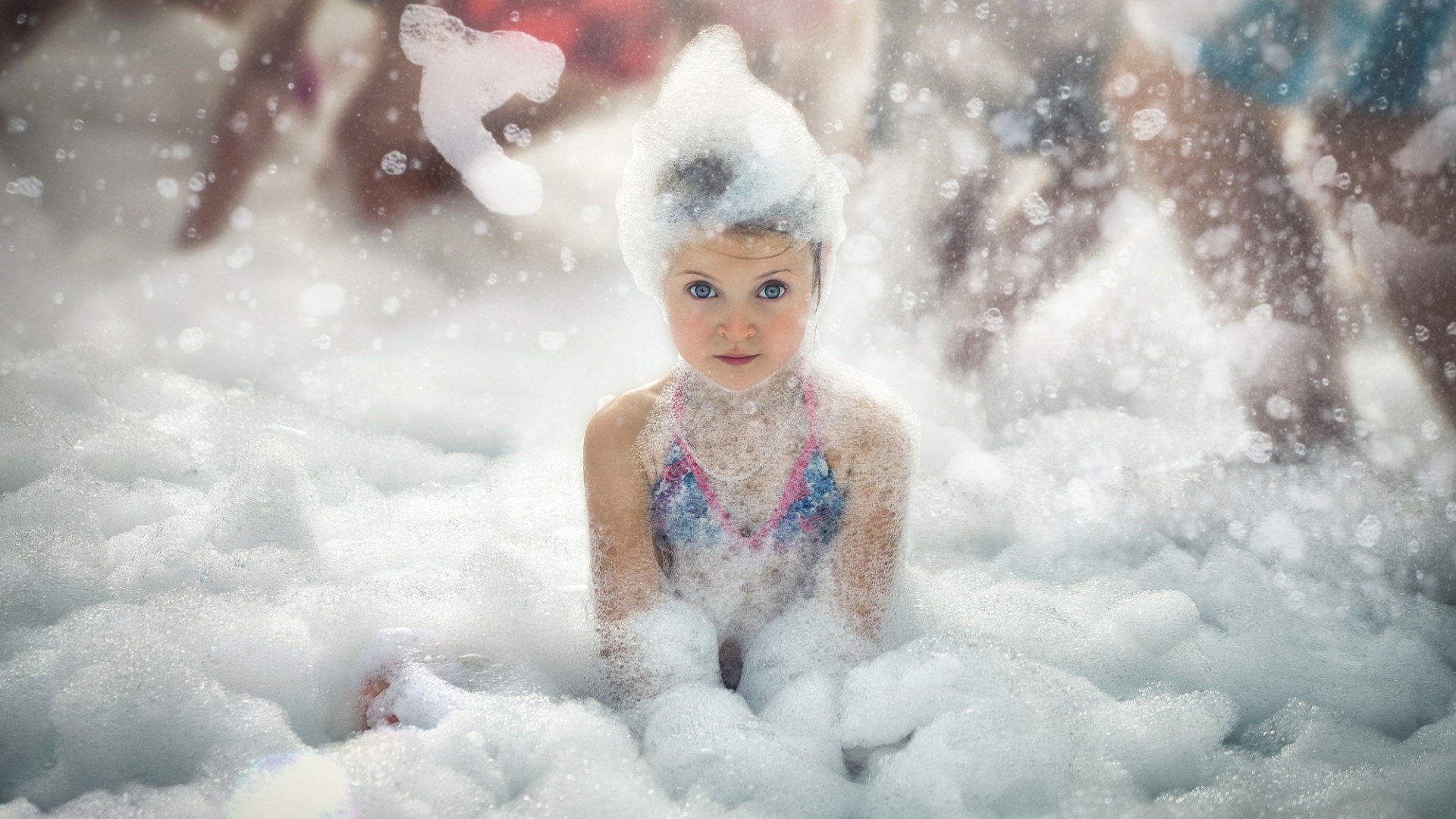 Bambina, Schiuma, Gioco, Bolle, Full HD, sfondo desktop