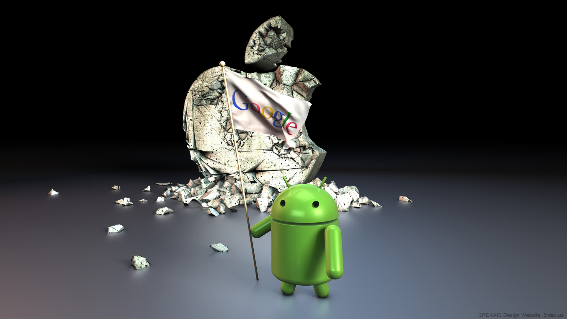 Android, Logo Apple, Carta stropicciata, Rendering 3D, Full HD, sfondo per PC
