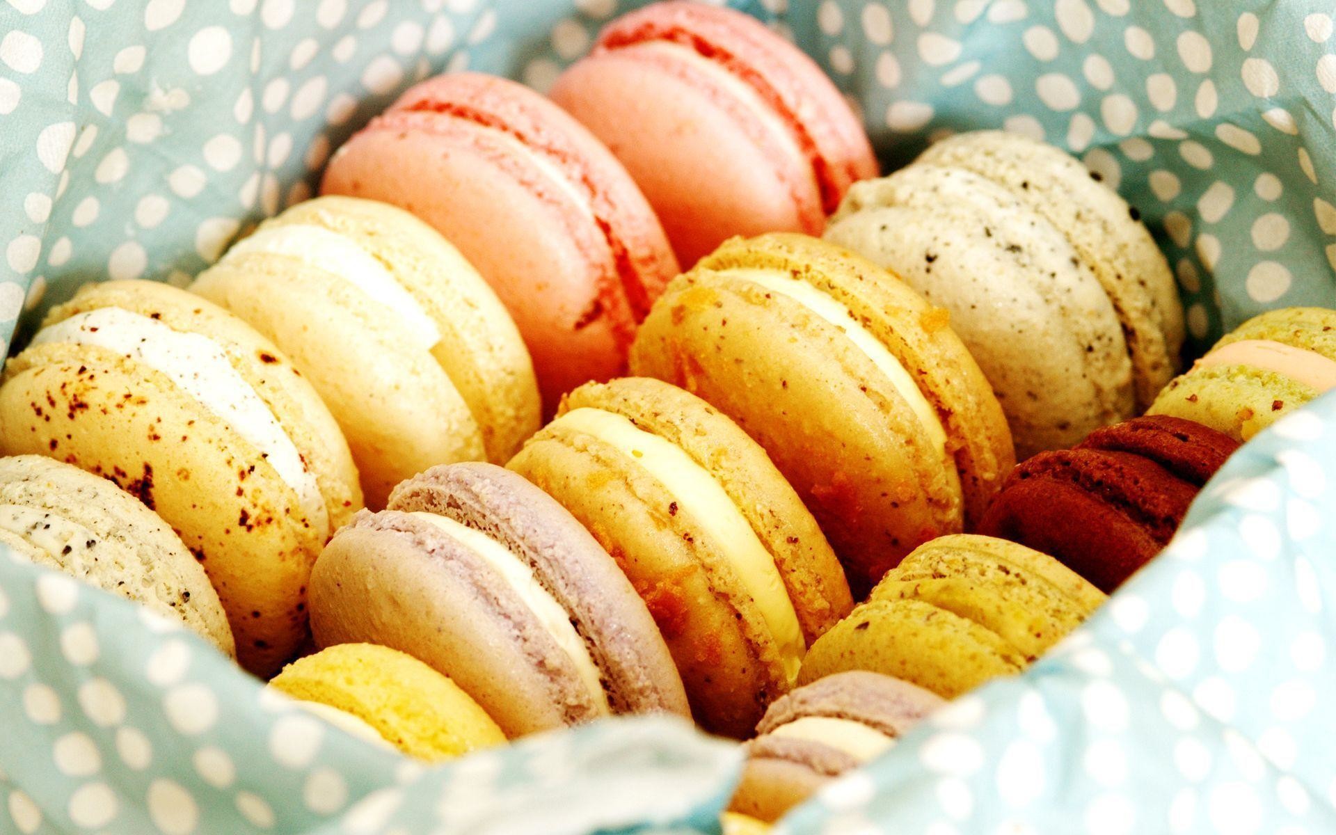 Macarons, Tovagliolo a pois, Pasticceria, Toni caldi, sfondo per iPhone