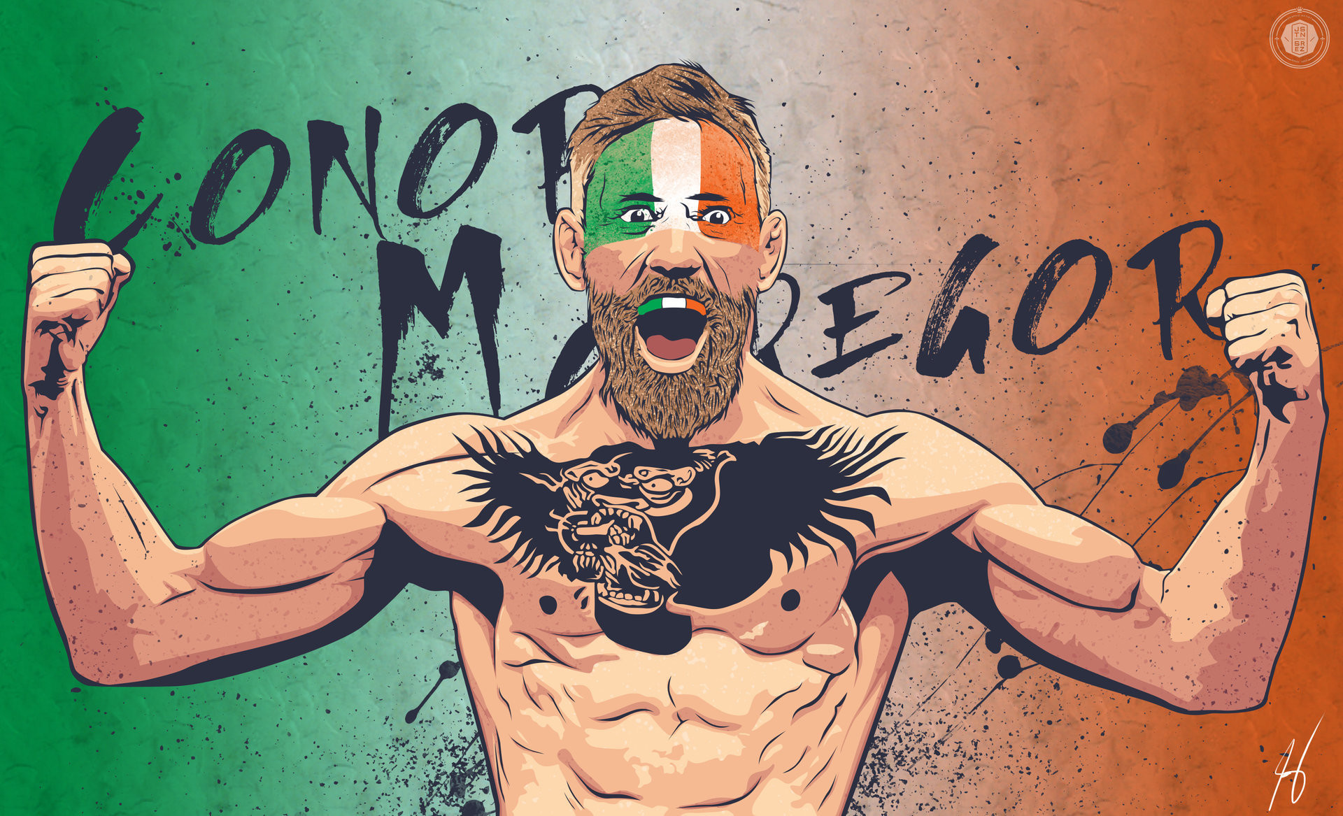 Conor McGregor, Illustrazione, Bandiera irlandese, Pop art, Full HD, sfondo desktop