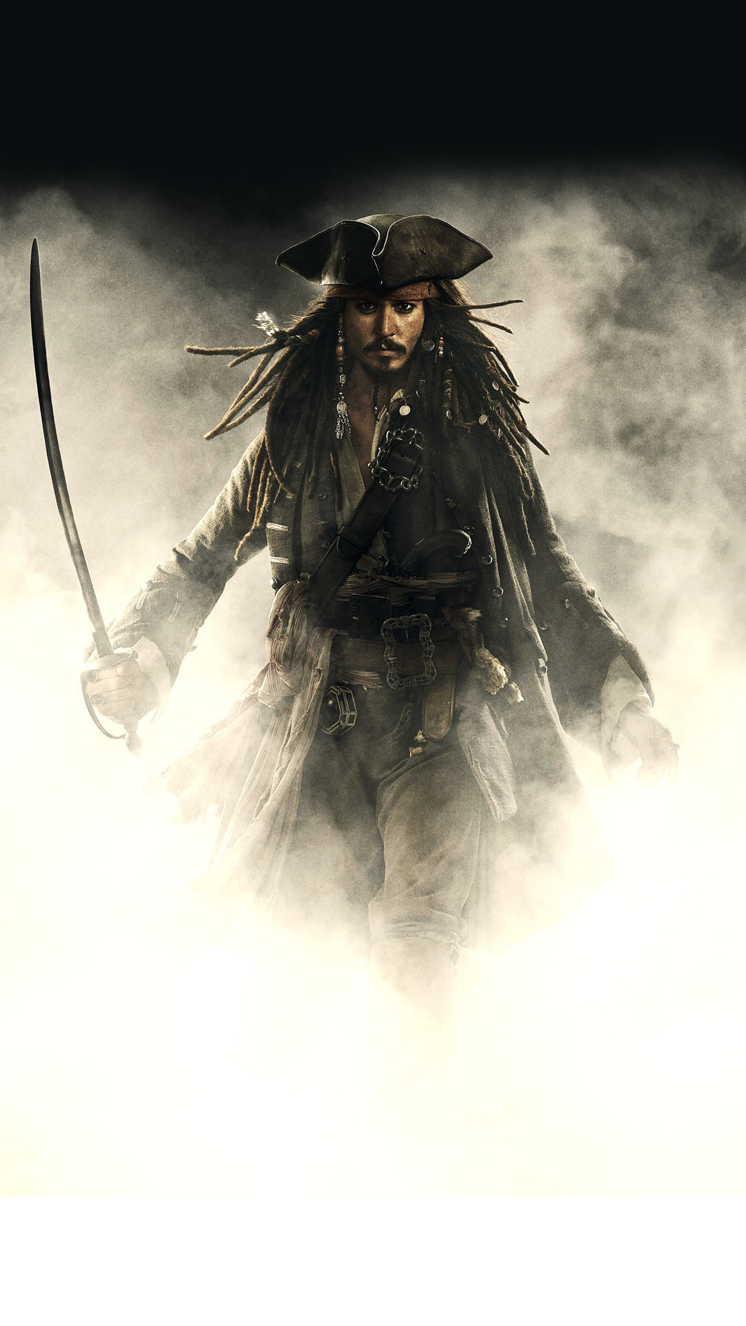 Jack Sparrow, Johnny Depp, Nebbia, Spada, Full HD, sfondo per iPhone e Android