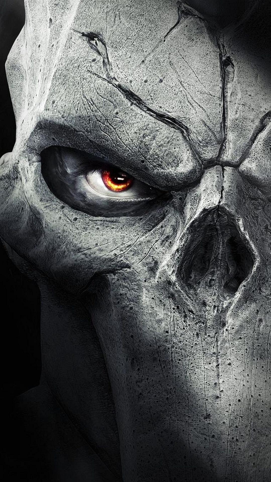 Darksiders, Teschio, Maschera, Bianco e nero, Grigio, Full HD, sfondo verticale per cellulare