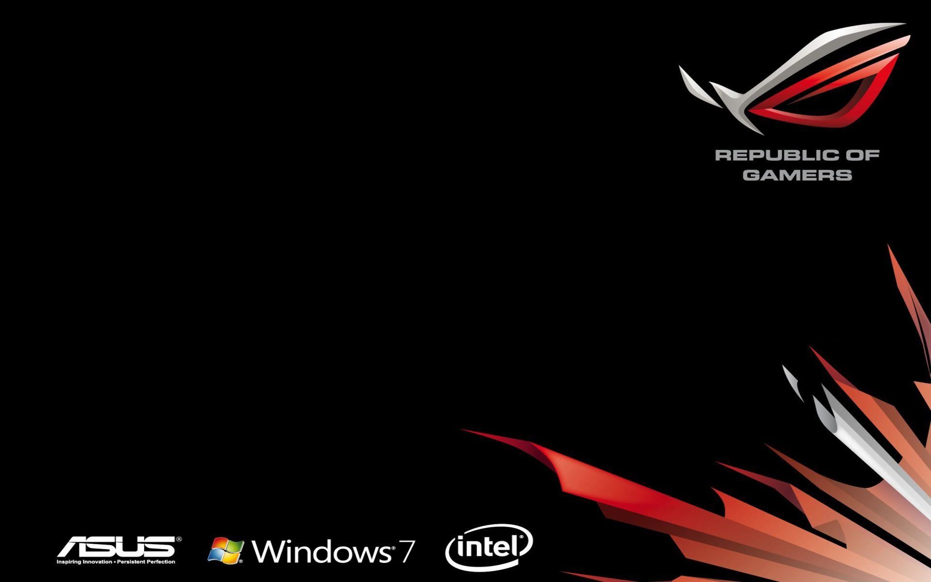 Logo ROG, Republic of Gamers, Asus, Windows 7, Intel, Sfondo nero, wallpaper desktop Full HD
