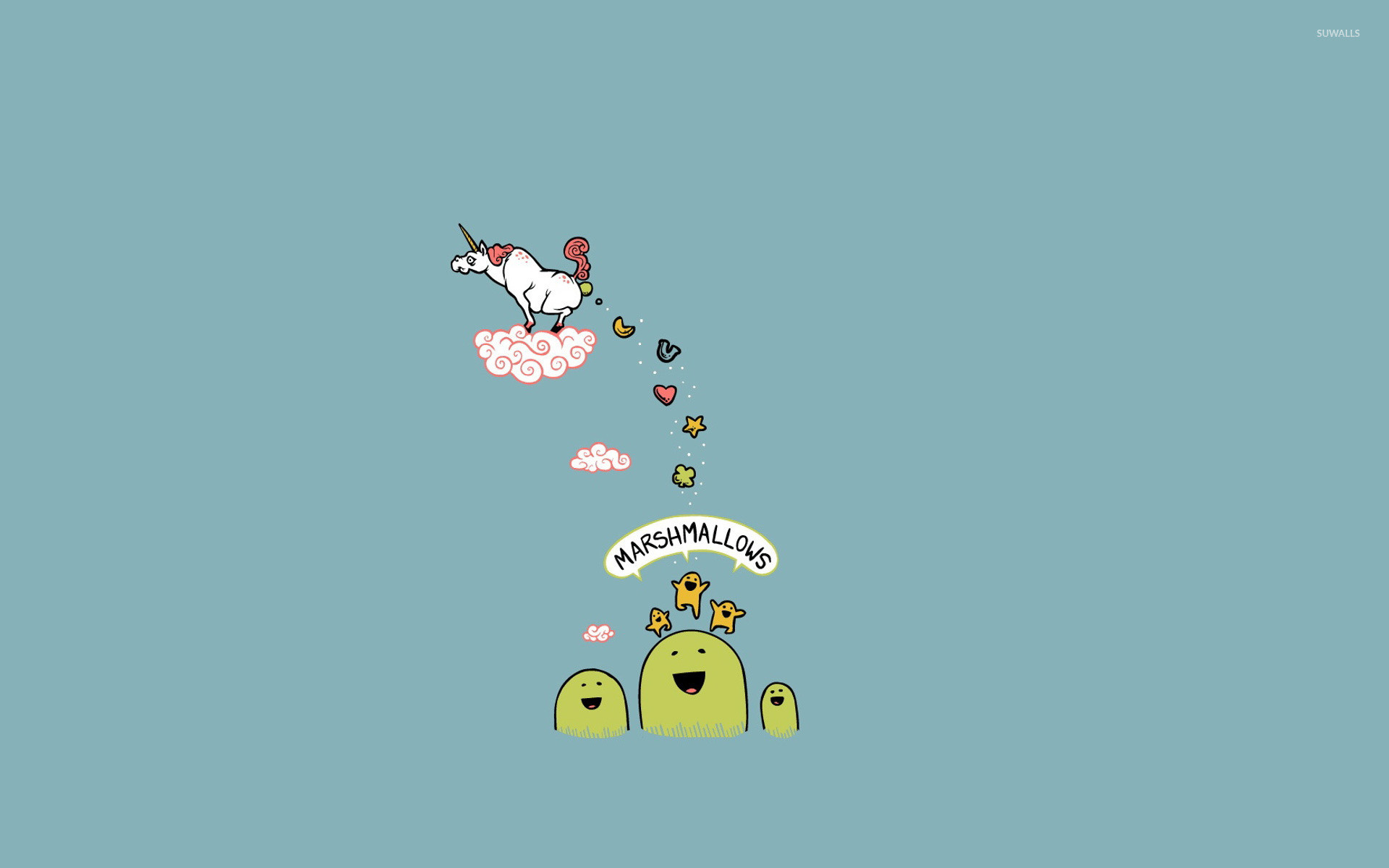Unicorno, Marshmallow, Cartone, Nuvola, Minimalista, Full HD, sfondo desktop