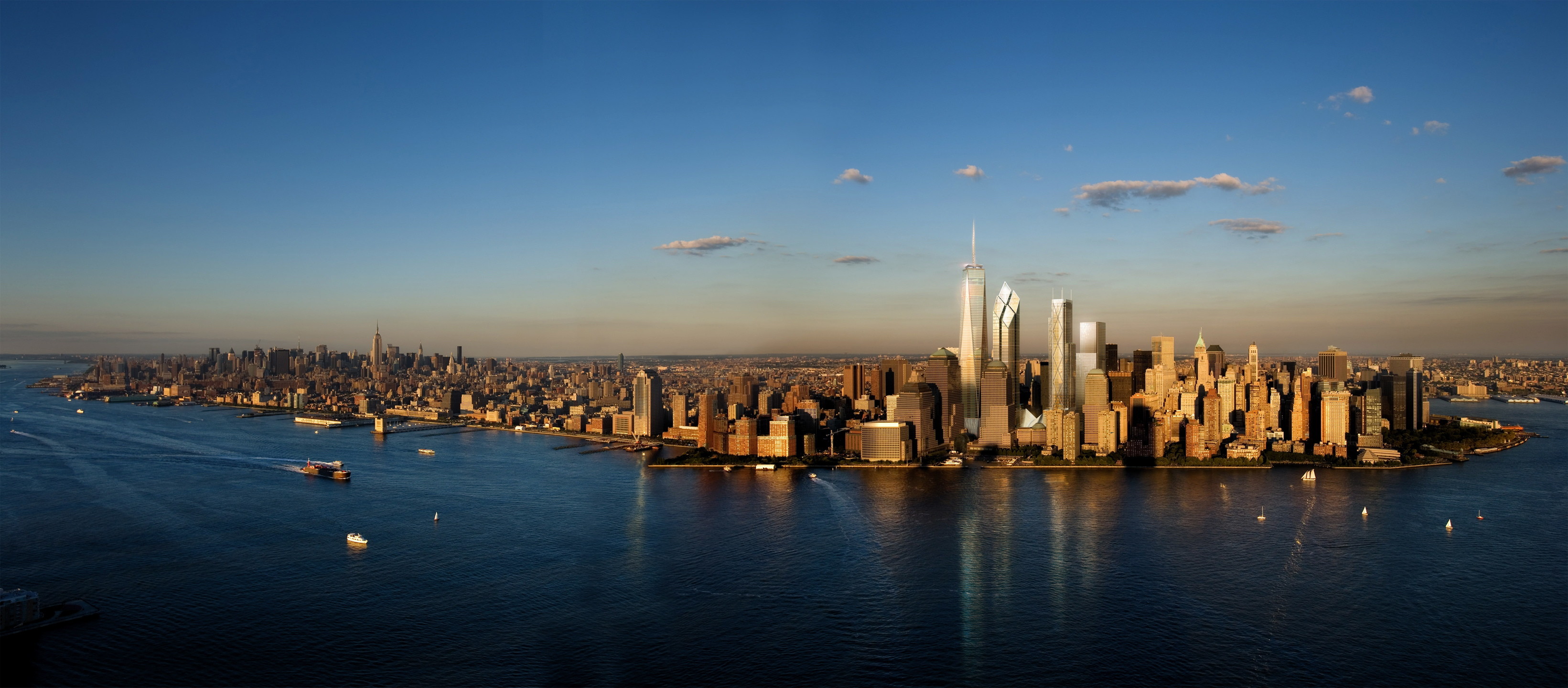 New York, One World Trade Center, Manhattan, Skyline, Tramonto, 2K, sfondo per PC