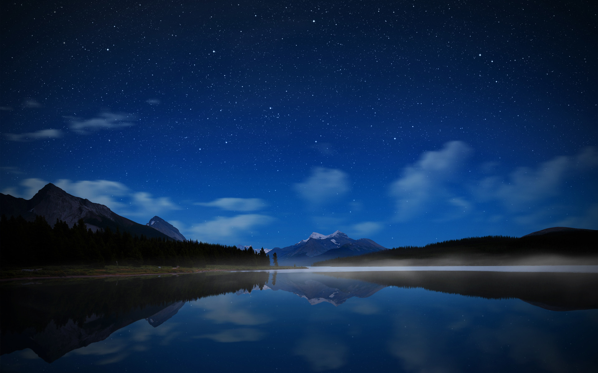 Lago, Montagne, Riflesso, Notte stellata, 16:10 Full HD, sfondo widescreen
