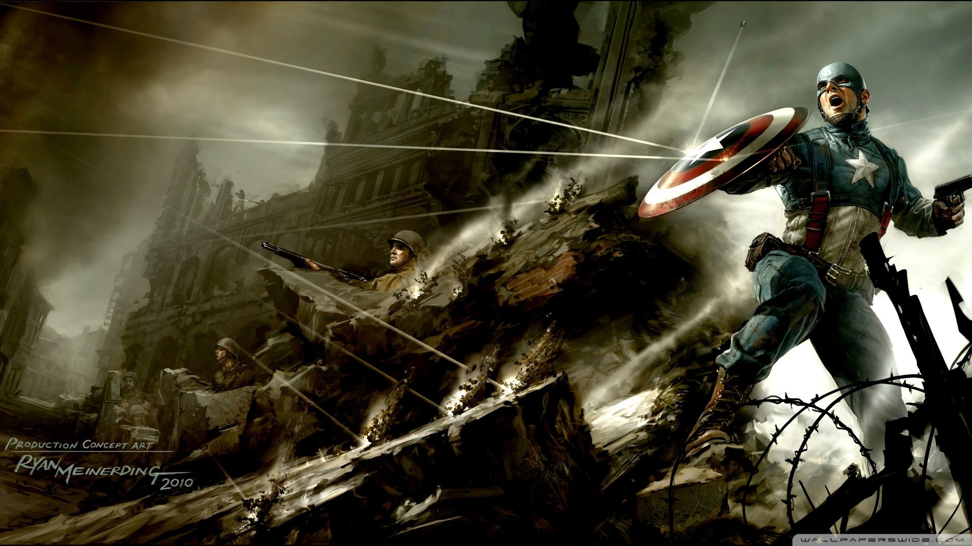 Capitan America, Concept art, Battaglia, Scudo, 16:9 Full HD, sfondo widescreen