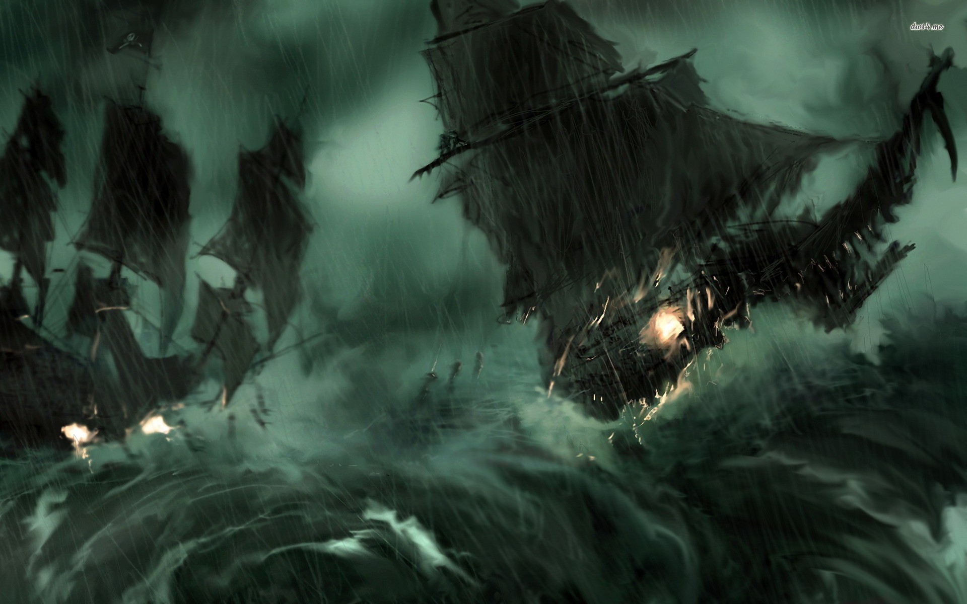 Nave fantasma, Tempesta, Onde, Verde, 1920x1200, sfondo per PC