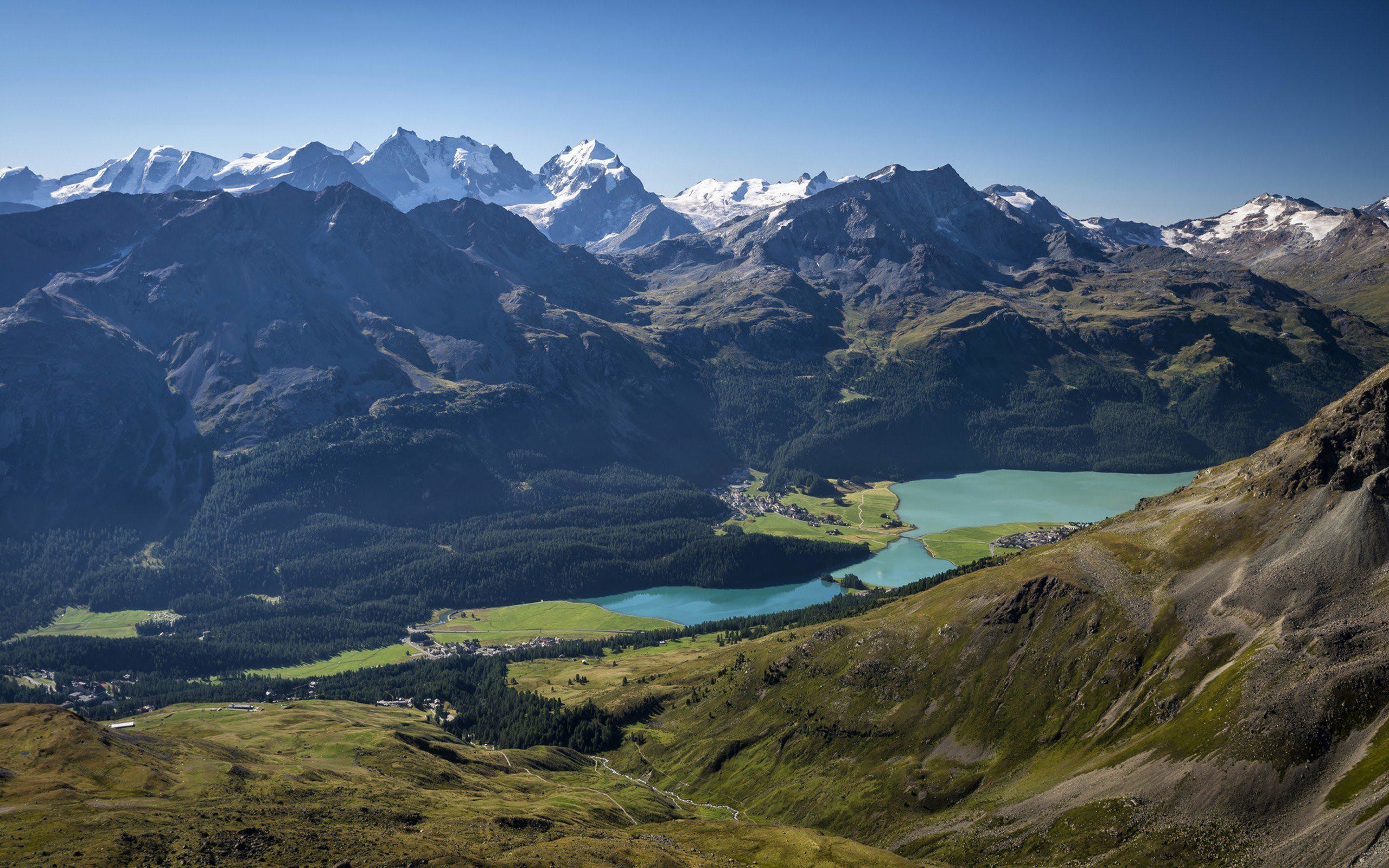 Engadina, Lago di St. Moritz, Alpi, Svizzera, Valle, 2K, wallpaper PC