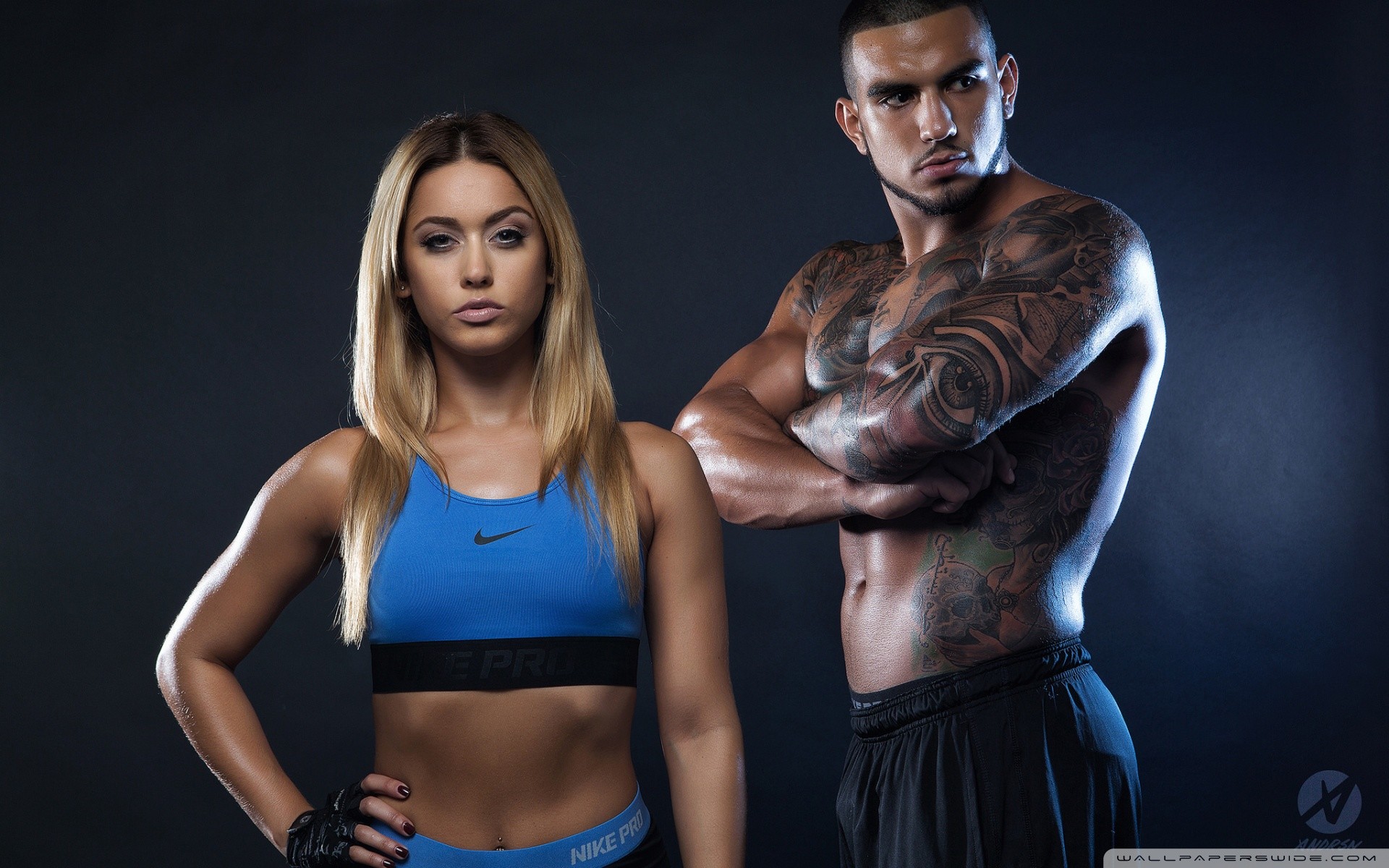 Coppia fitness, Nike, Tatuaggi, Ritratto, 16:10 Full HD, wallpaper widescreen