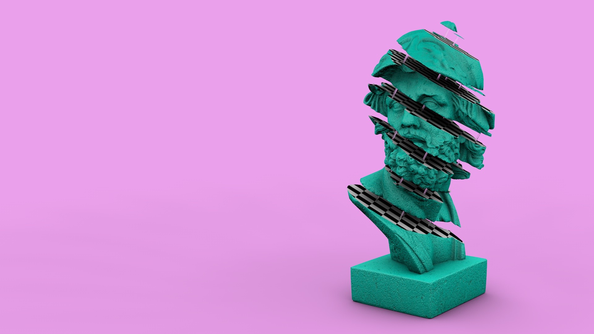 Vaporwave, Busto greco, Scultura a fette, Rosa, 1920x1080, wallpaper desktop