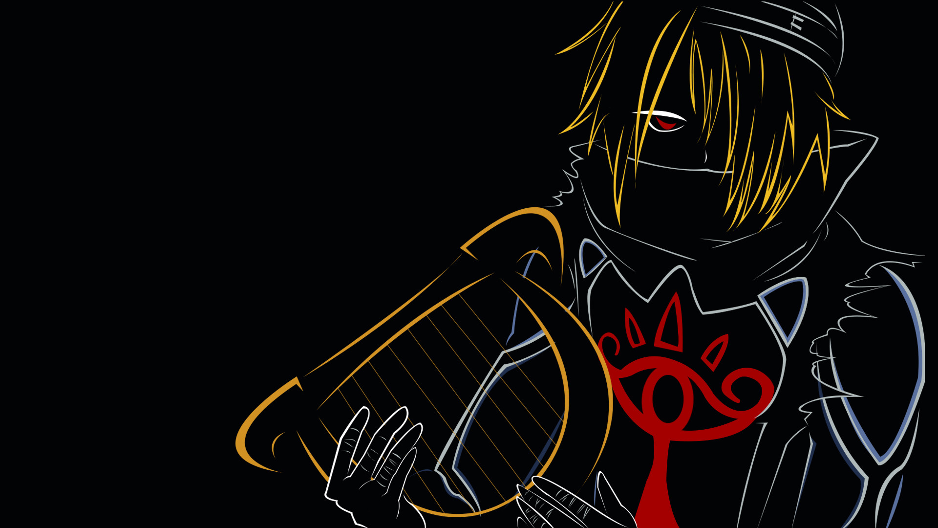 Sheik, The Legend of Zelda, Arpa, Line art, Sfondo nero, Full HD, wallpaper per computer