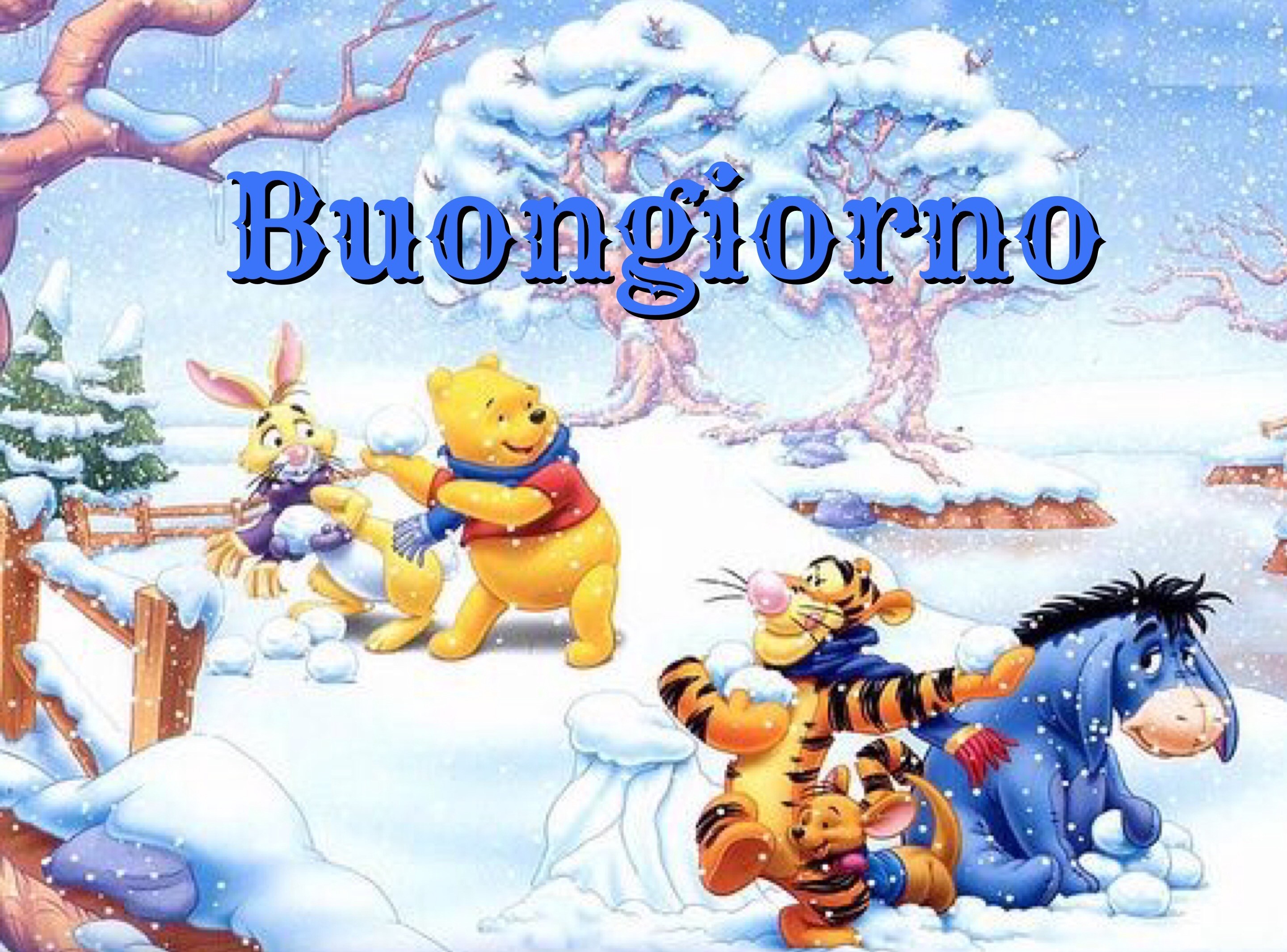 Buongiorno, Winnie the Pooh, Tigro, Ih-Oh, Tappo, Neve, 2K, wallpaper per tablet
