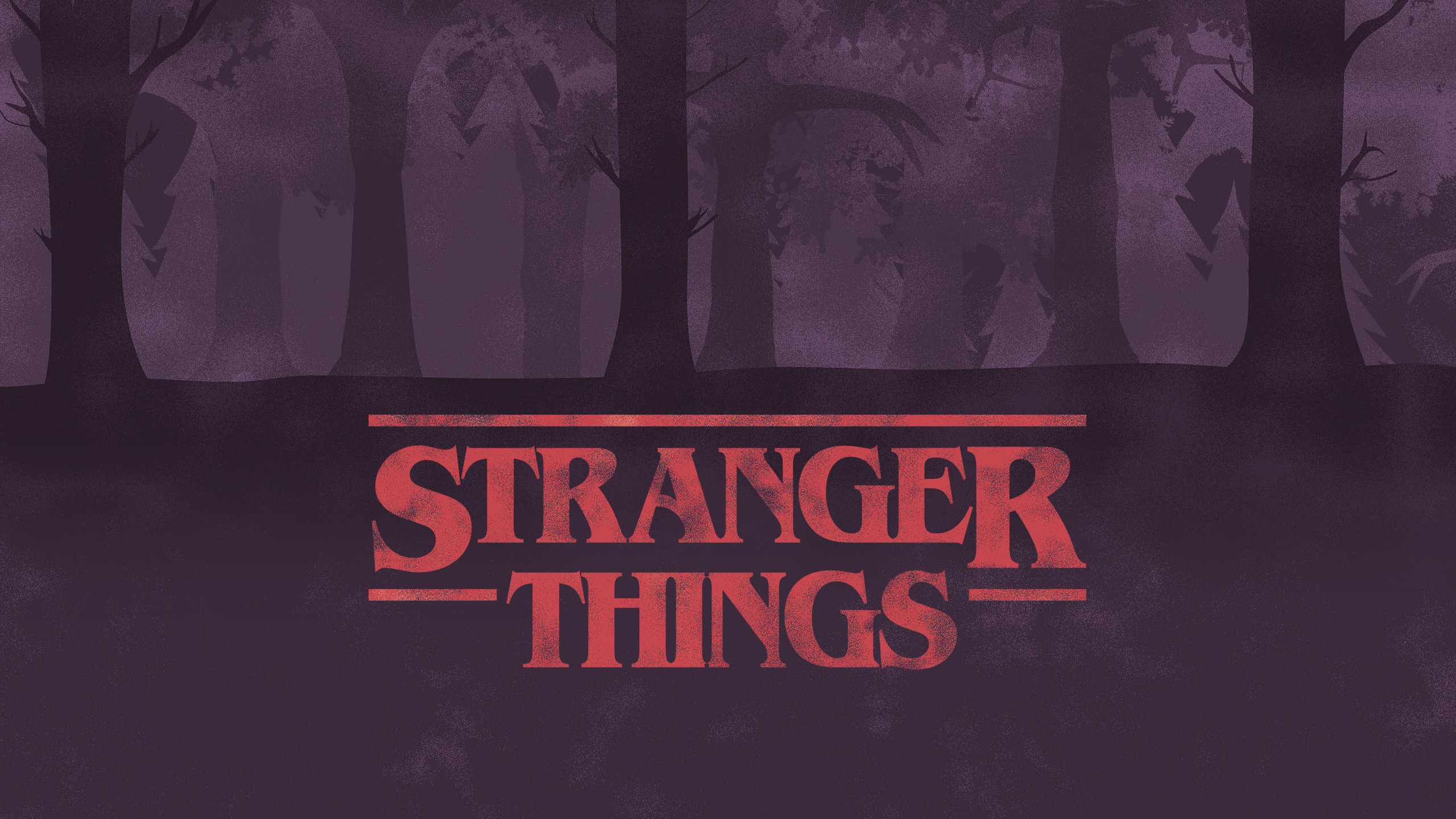 Stranger Things, Logo, Foresta, Viola, 2560x1440, immagine di sfondo
