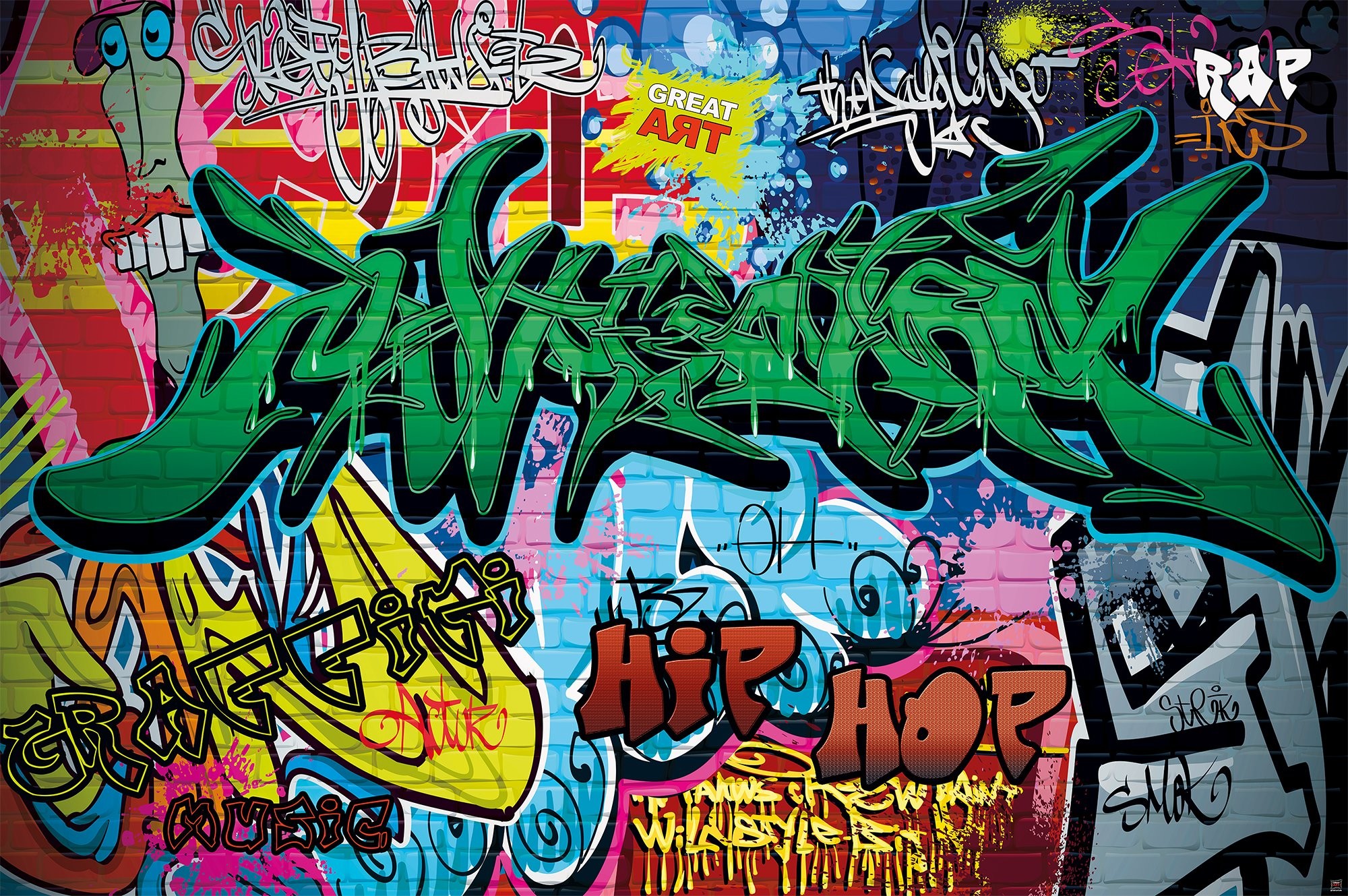Graffiti, Hip hop, Rap, Lettering verde, Full HD, sfondo desktop