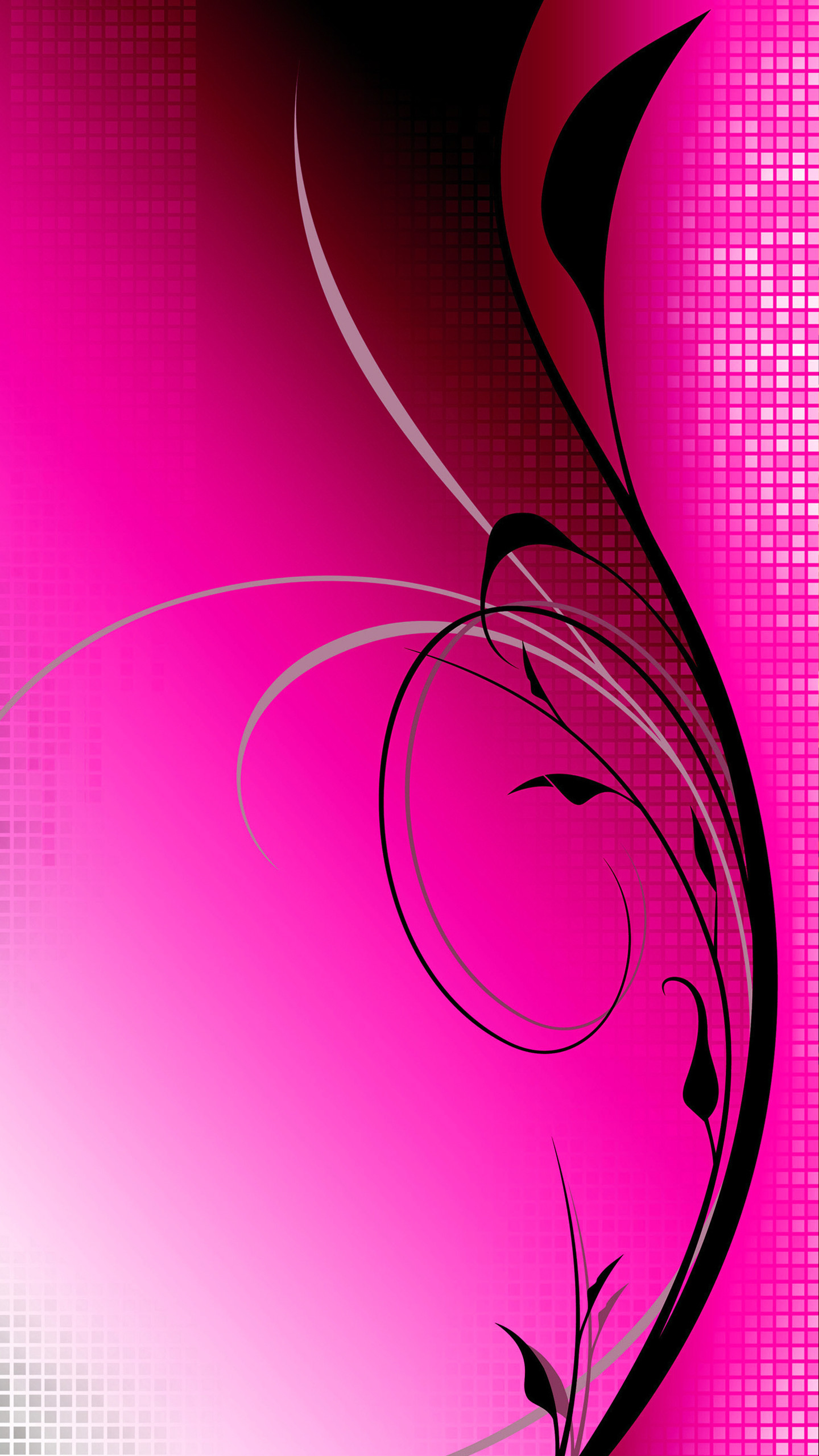 Ornamento floreale, Rosa, Nero, Vettoriale, QHD+, sfondo verticale per cellulare