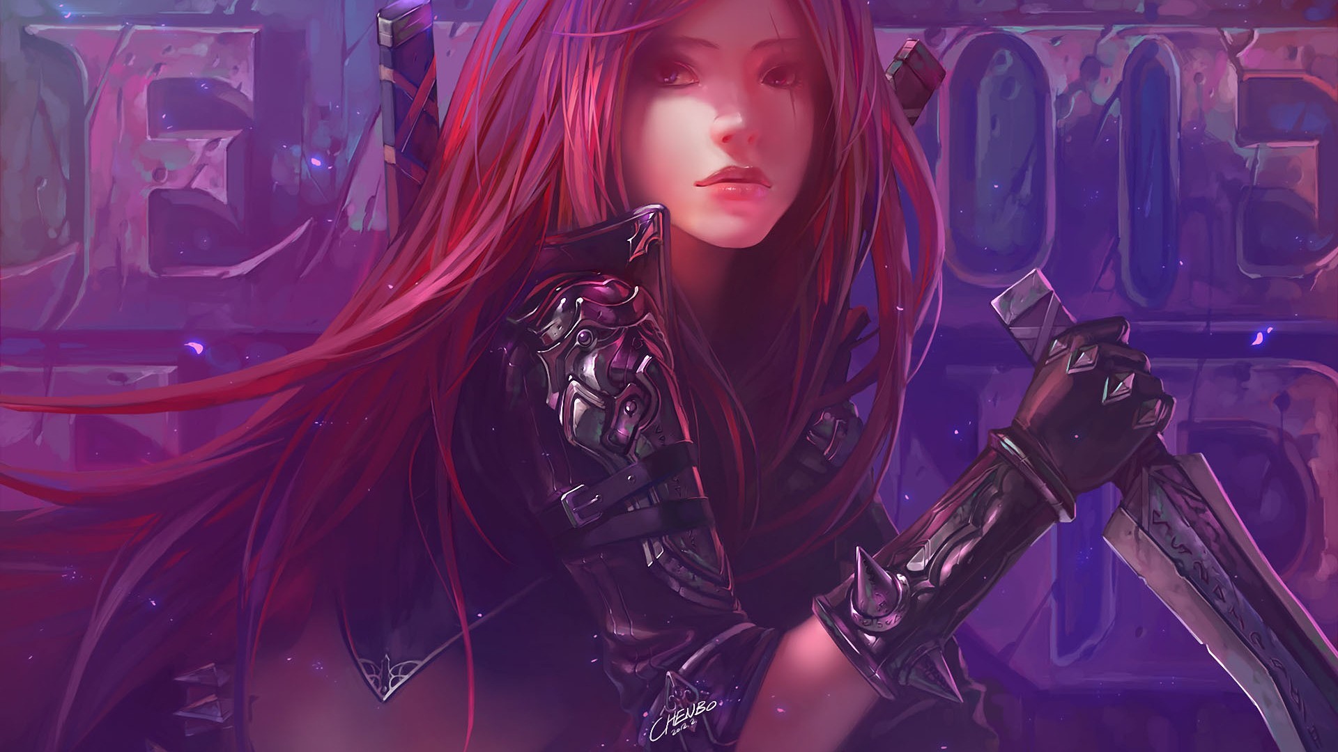 Katarina, League of Legends, Viola, Pittura digitale, Full HD, sfondo per PC