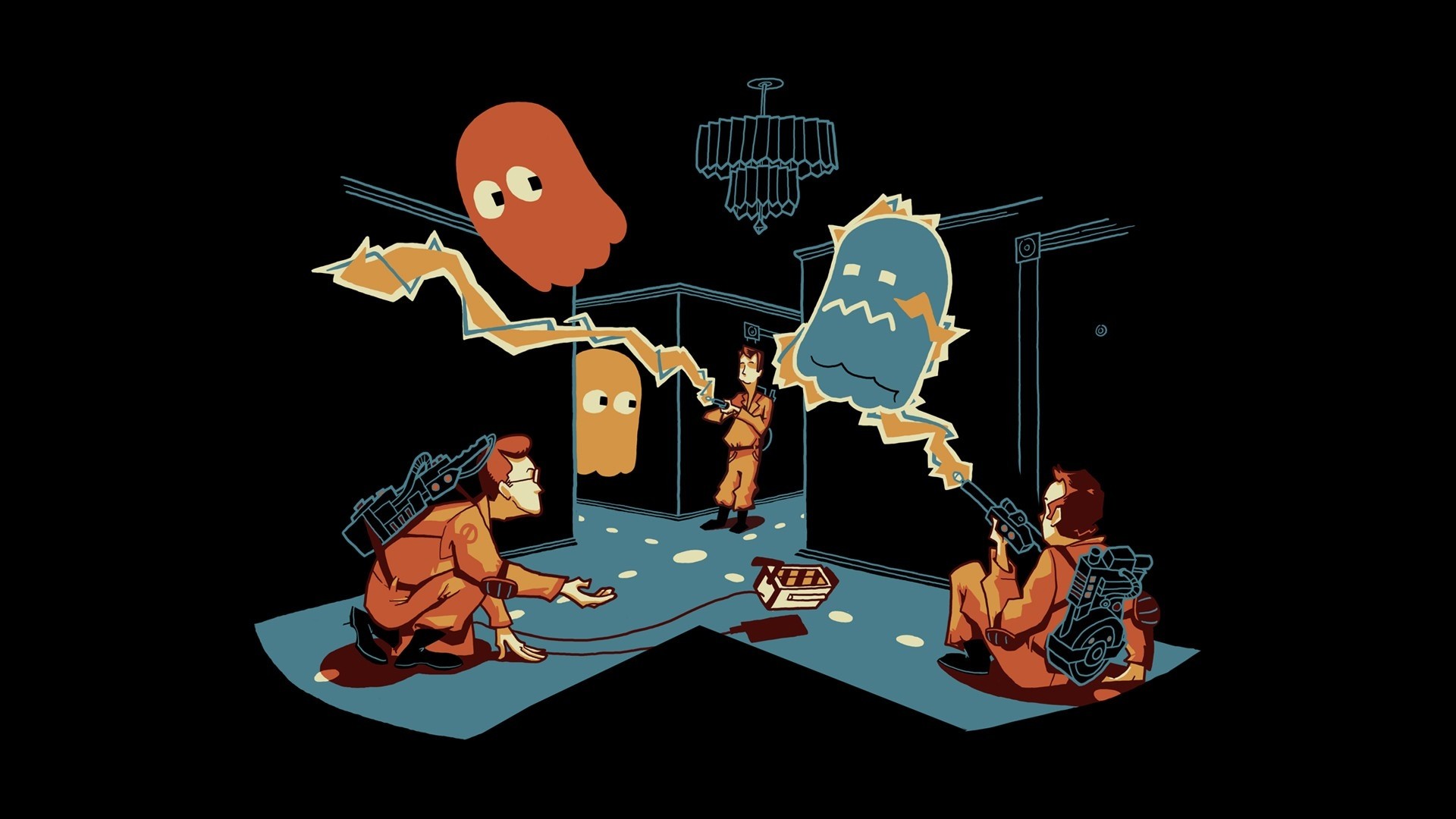 Pac-Man, Fantasmi, Ghostbusters, Illustrazione, Crossover, Full HD 1080p, sfondo desktop
