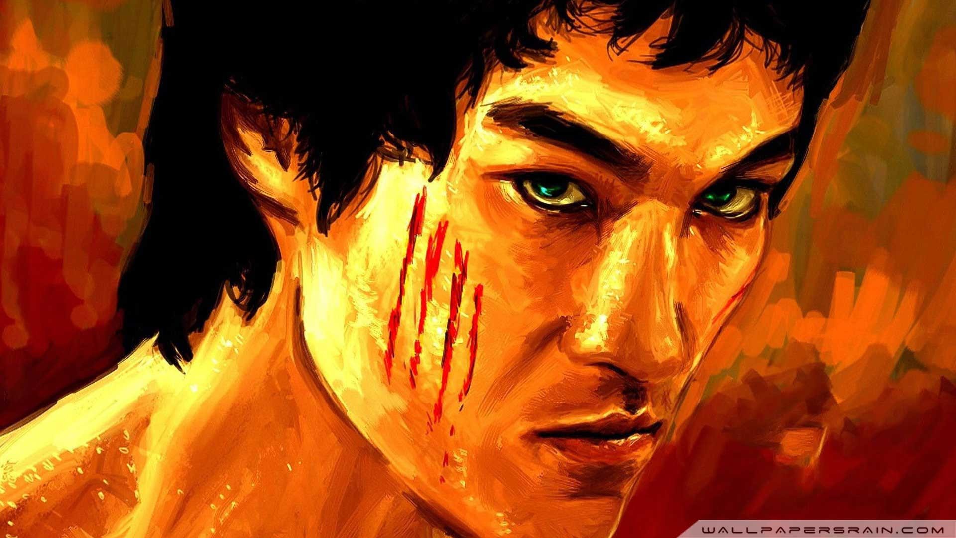 Bruce Lee, Graffi, Pittura digitale, Primo piano, 1920x1080, sfondo per PC