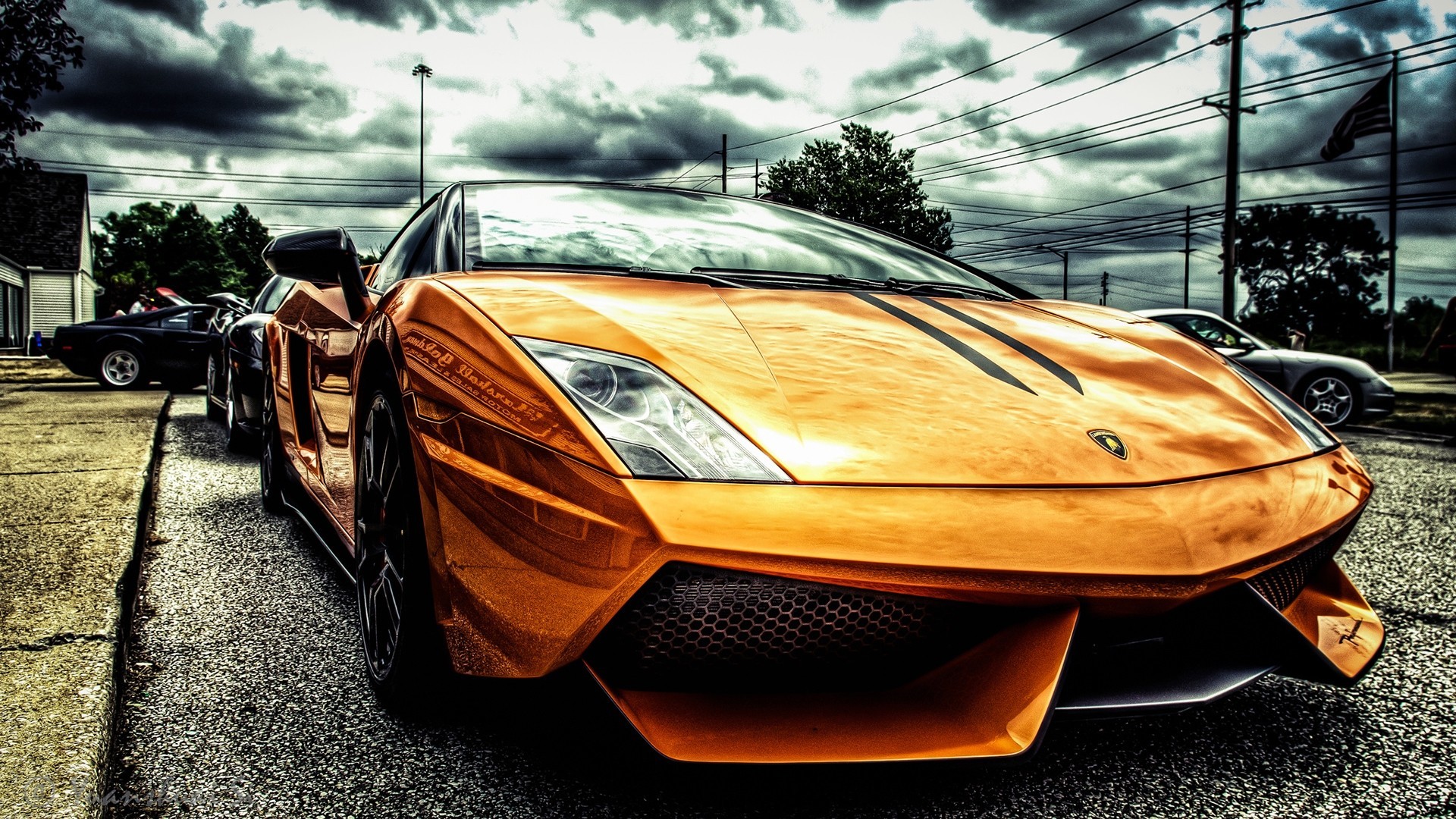 Lamborghini Gallardo, Arancione, HDR, Cielo nuvoloso, Full HD 1080p, sfondo desktop