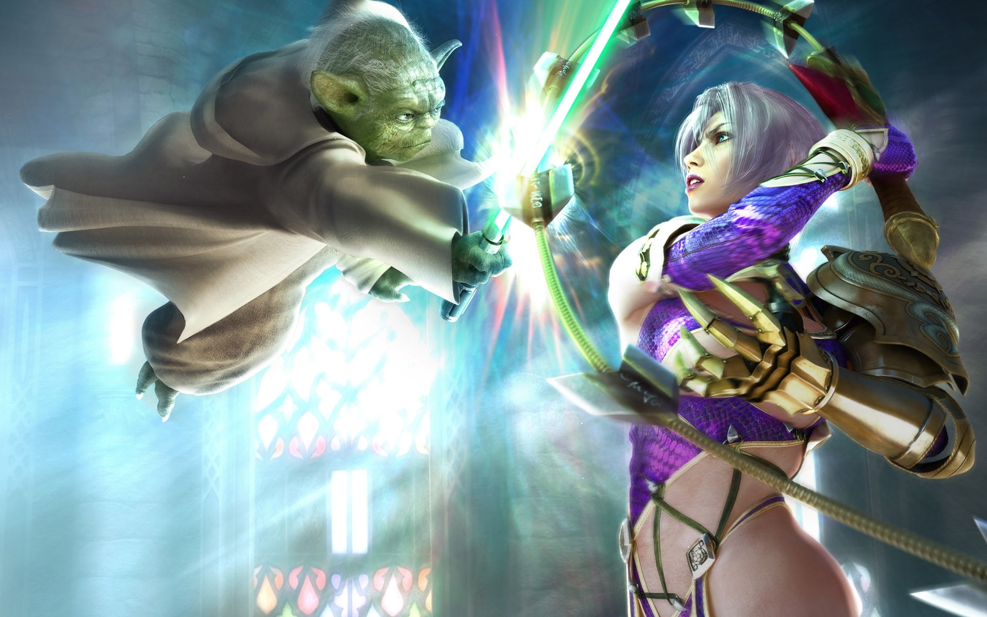 Yoda, Ivy Valentine, Soulcalibur IV, Spada laser, Full HD, sfondo per PC e portatile