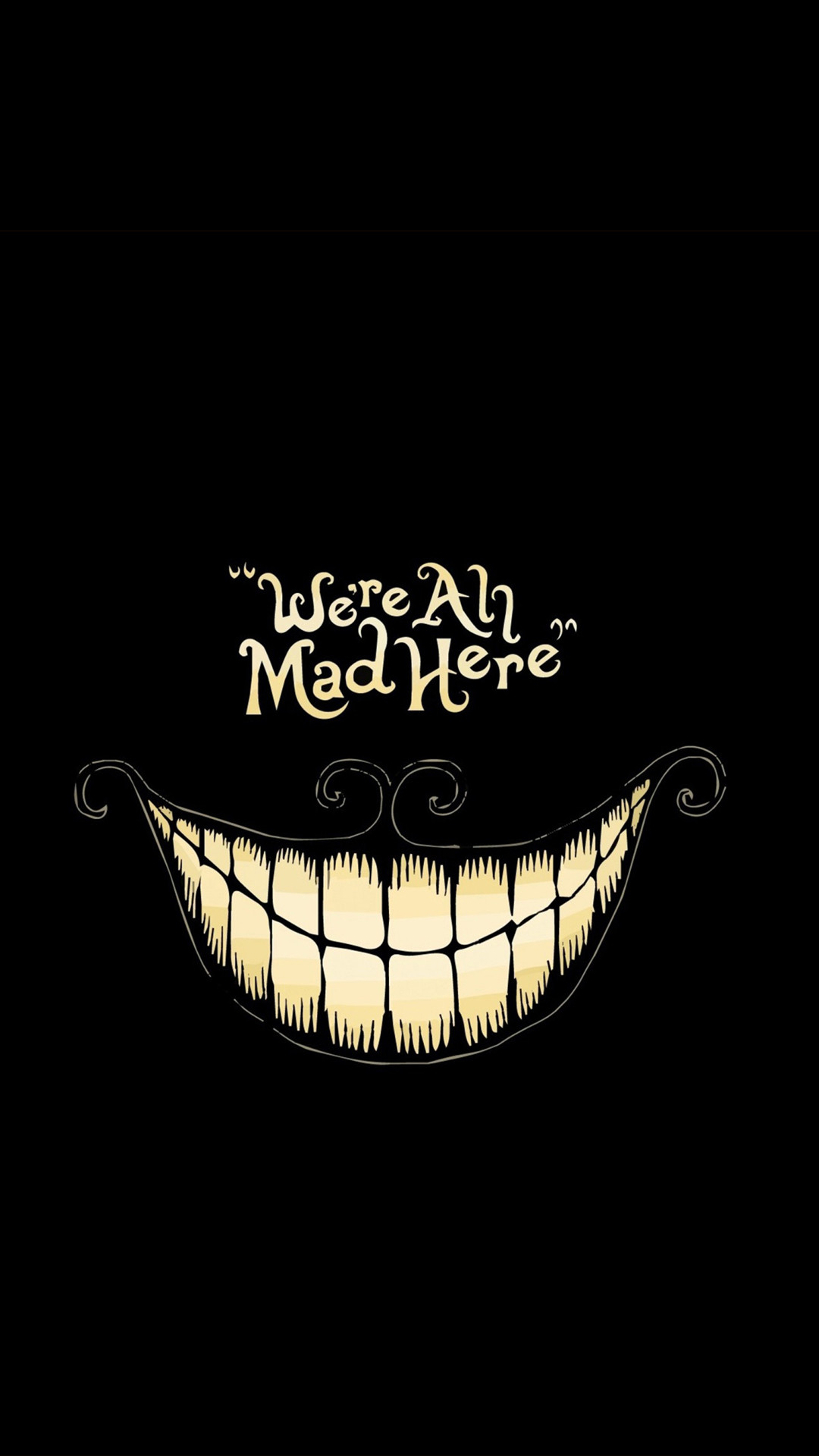 Stregatto, Alice nel Paese delle Meraviglie, We're All Mad Here, Sorriso, Sfondo nero, schermata di blocco Asus Zenfone 3