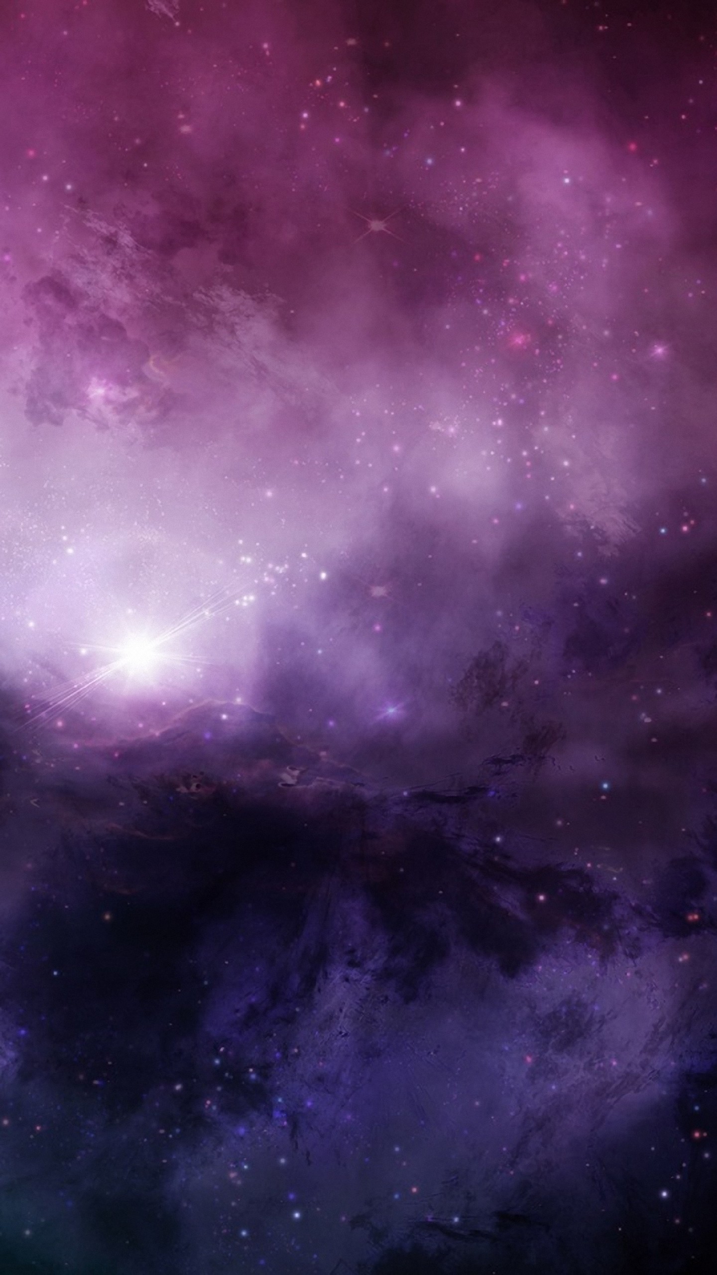 Nebulosa, Spazio, Viola, Stelle, QHD+, sfondo verticale per cellulare