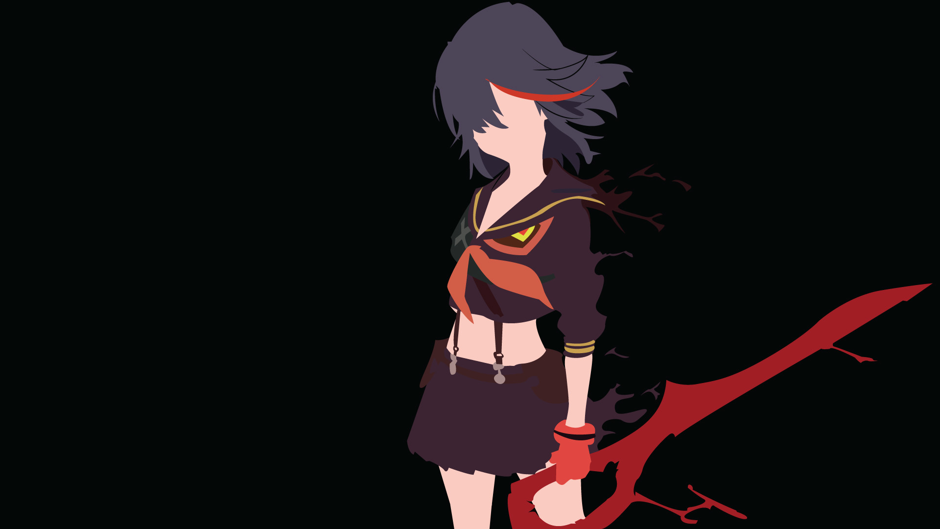 Ryuko Matoi, Kill la Kill, Forbice-spada, Sfondo nero, Full HD, wallpaper per PC