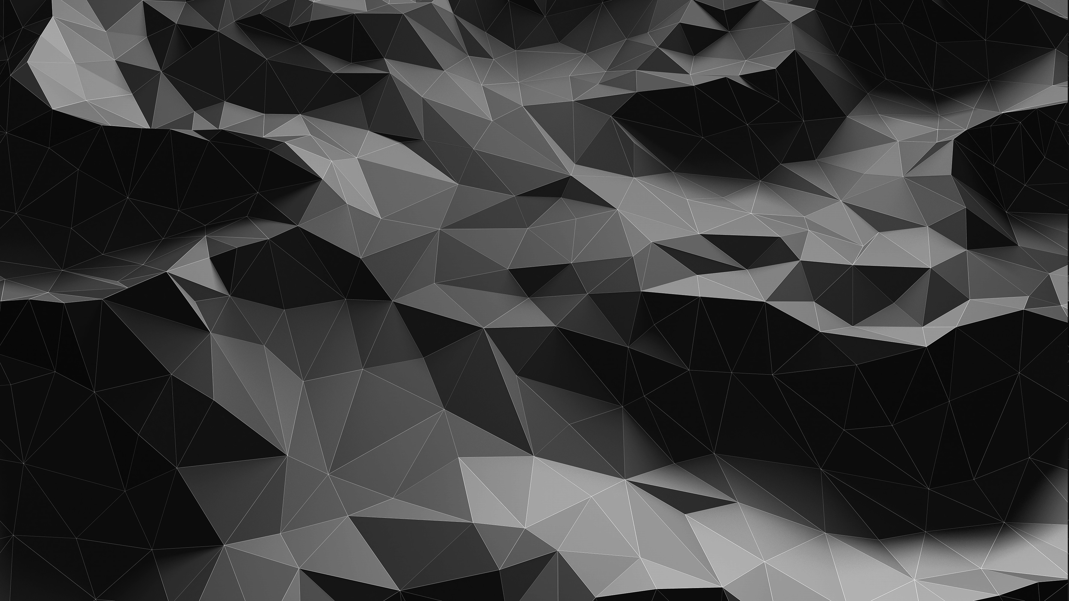 Low poly, Triangoli, Bianco e nero, 2K, sfondo desktop