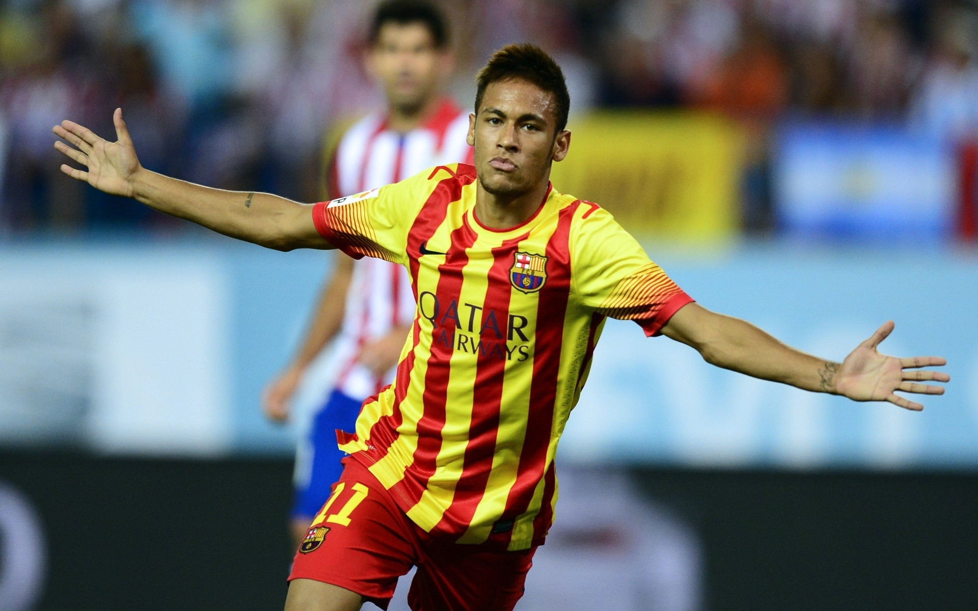 Neymar, FC Barcelona, Maglia senyera, Esultanza, 16:10 Full HD, sfondo widescreen