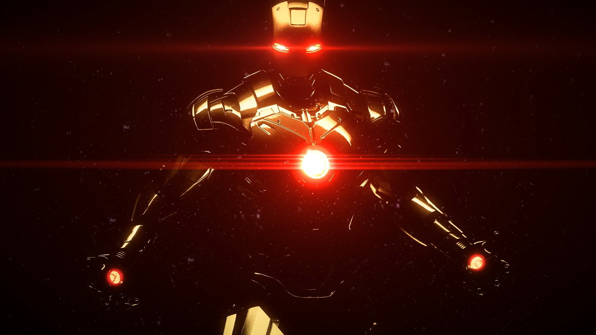 Iron Man, Reattore Arc, Bagliore rosso, Sfondo nero, 1920x1080, wallpaper desktop