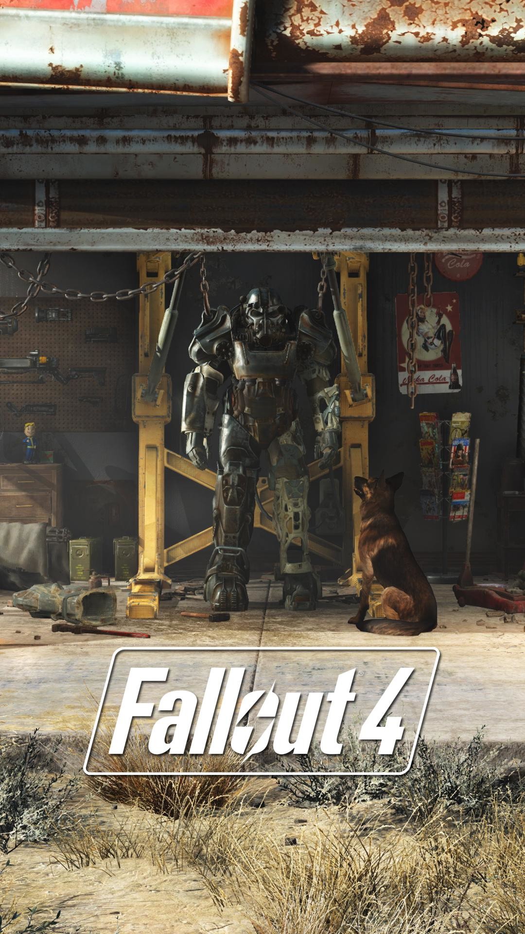 Fallout 4, Armatura atomica, Dogmeat, Logo, Full HD, sfondo per smartphone