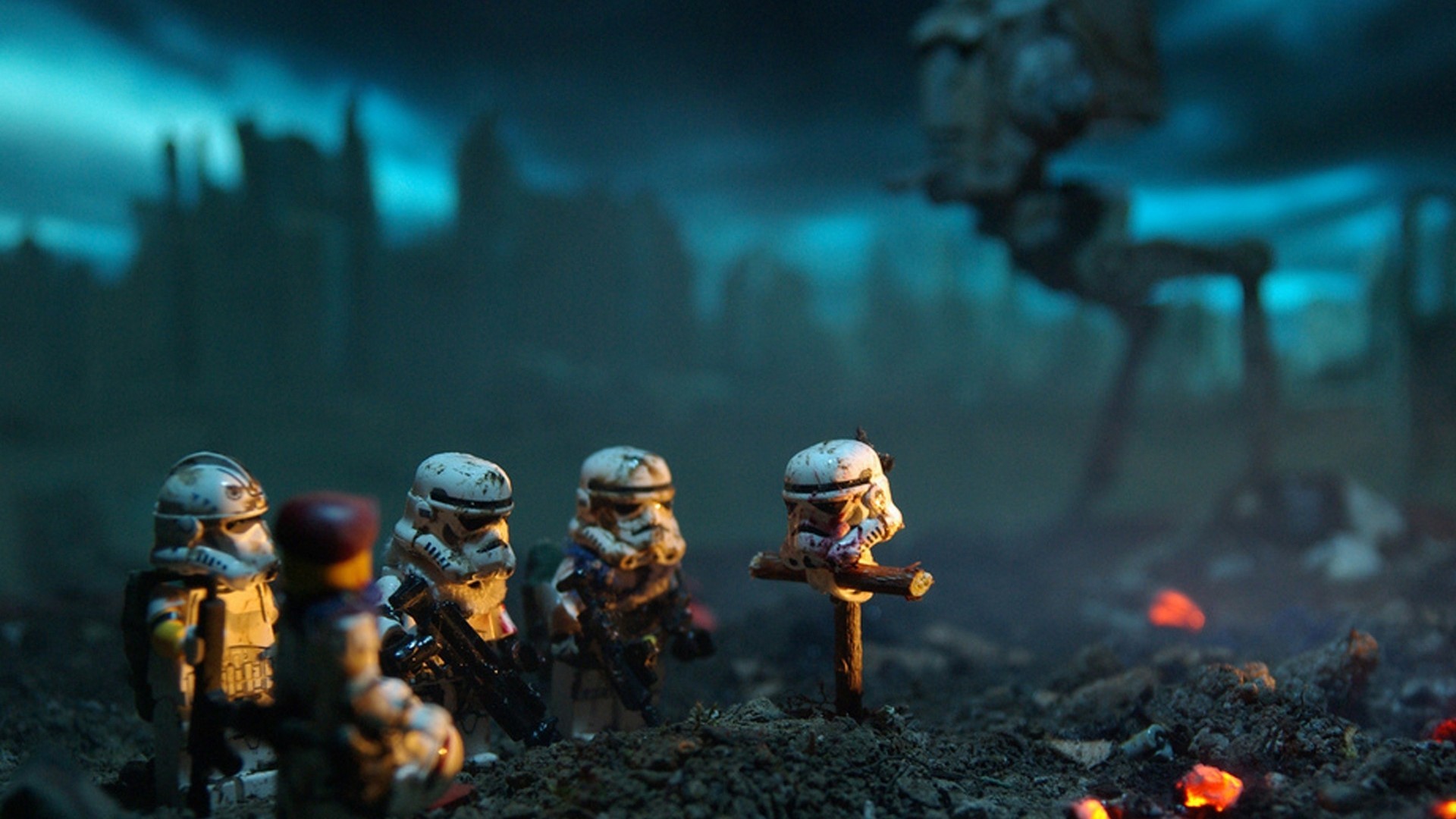 Stormtrooper, Star Wars, LEGO, AT-AT, Notte, Full HD 1080p, sfondo desktop