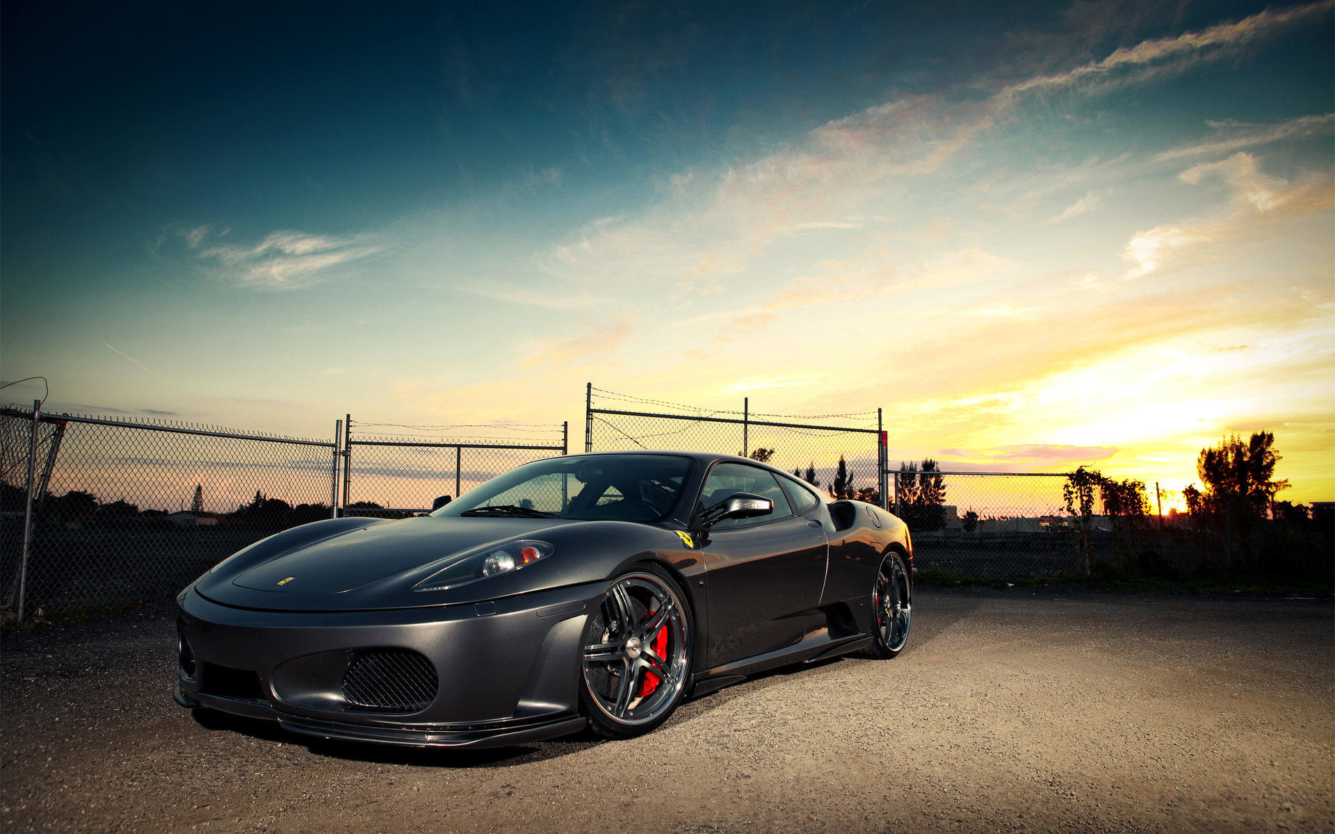 Ferrari F430, Auto sportiva, Tramonto, Nero, sfondo per il tuo desktop
