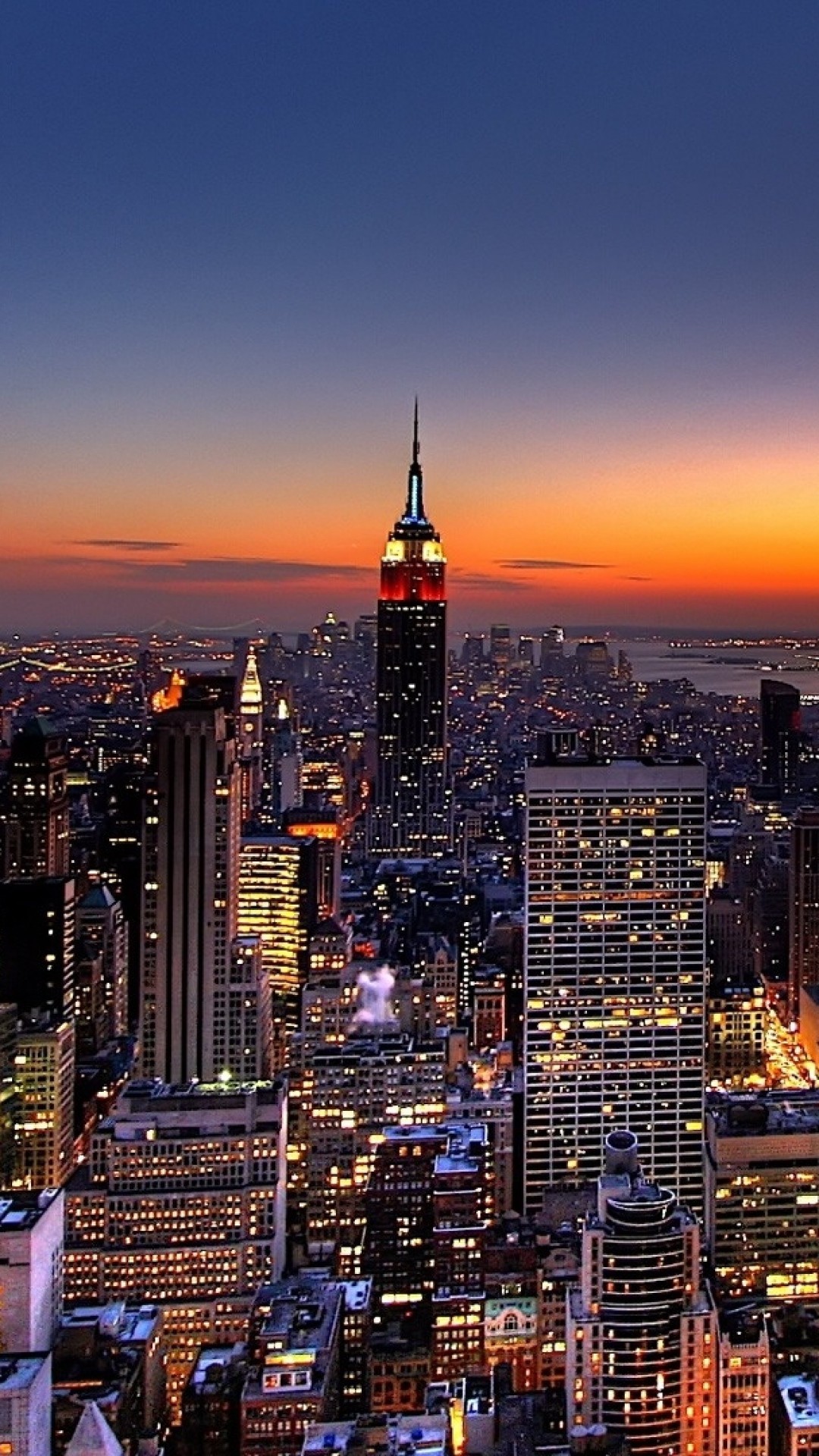 Empire State Building, Manhattan, Crepuscolo, Vista aerea, 1080x1920, schermata di blocco iPhone