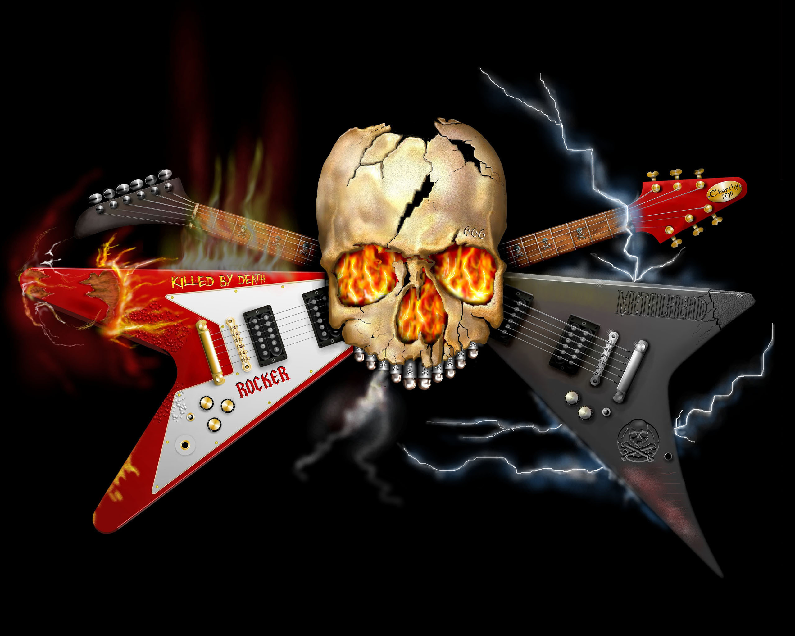 Teschio, Chitarre elettriche, Gibson Flying V, Fiamme, 2K, sfondo per portatile
