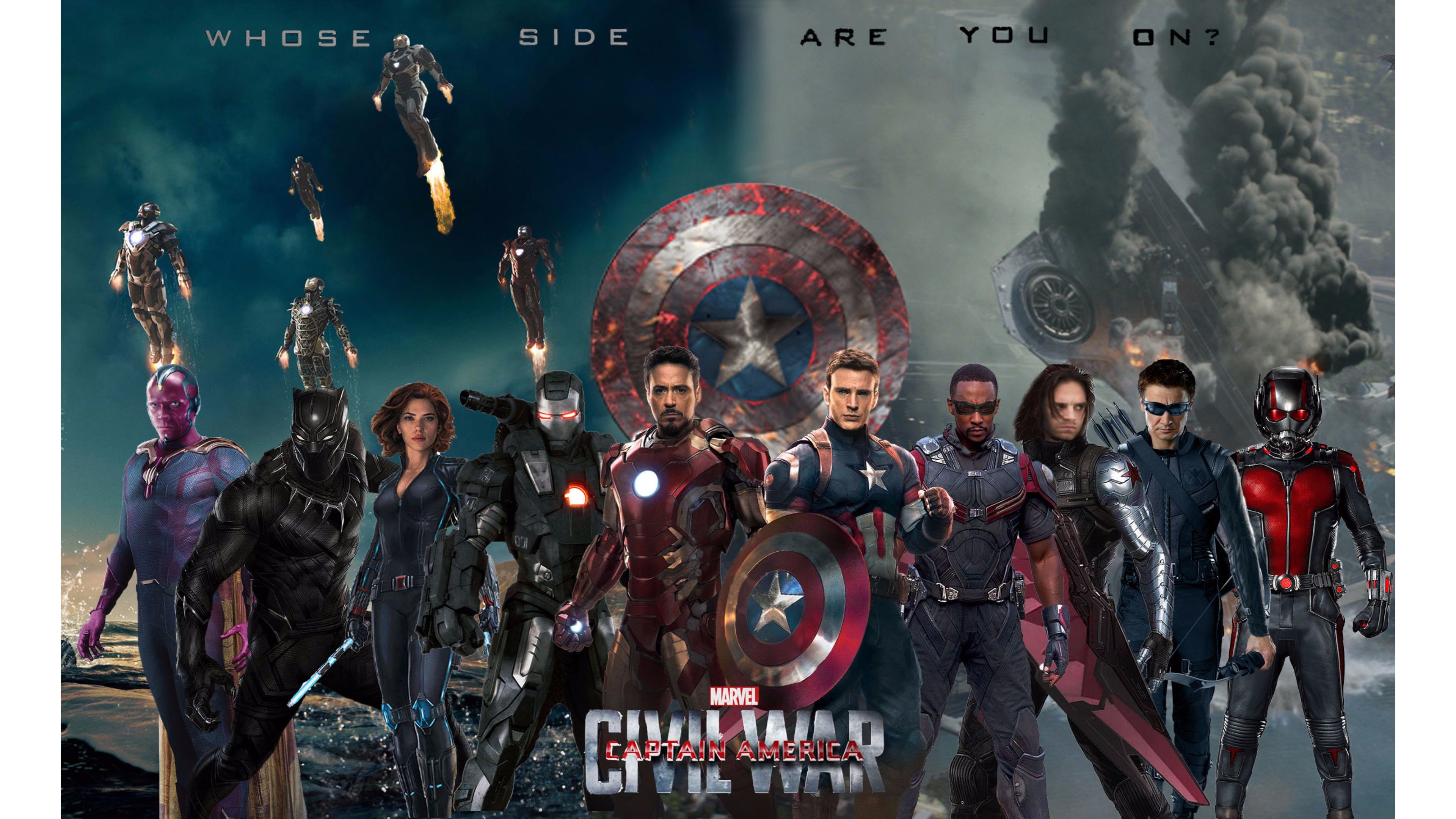 Black Panther, Iron Man, Captain America, Ant-Man, Visione, Captain America: Civil War, wallpaper 4K
