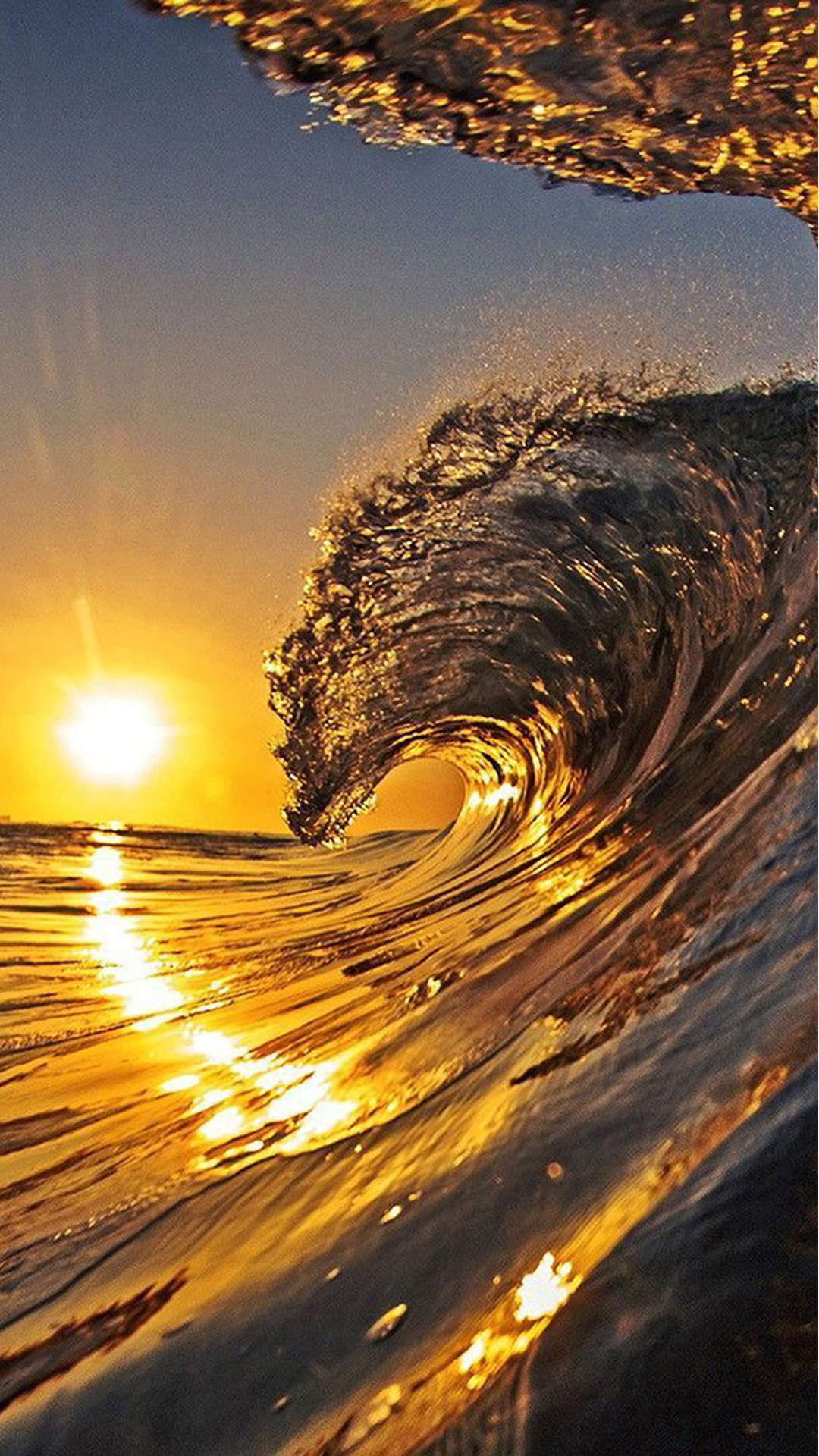Onda, Tramonto, Sole, Oro, Full HD, wallpaper per smartphone
