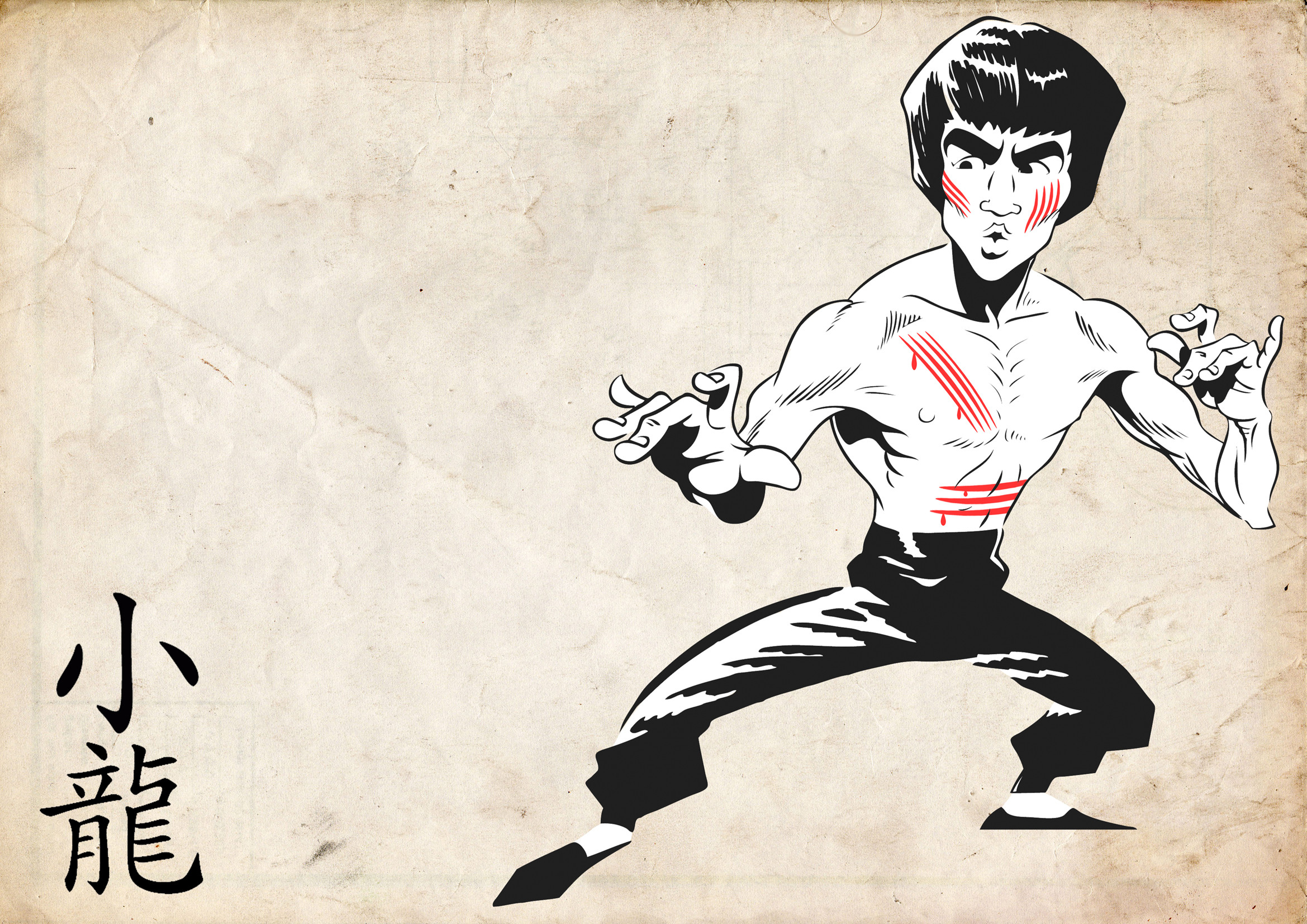 Bruce Lee, Illustrazione, Ideogrammi cinesi, Carta antica, Full HD, sfondo per portatile